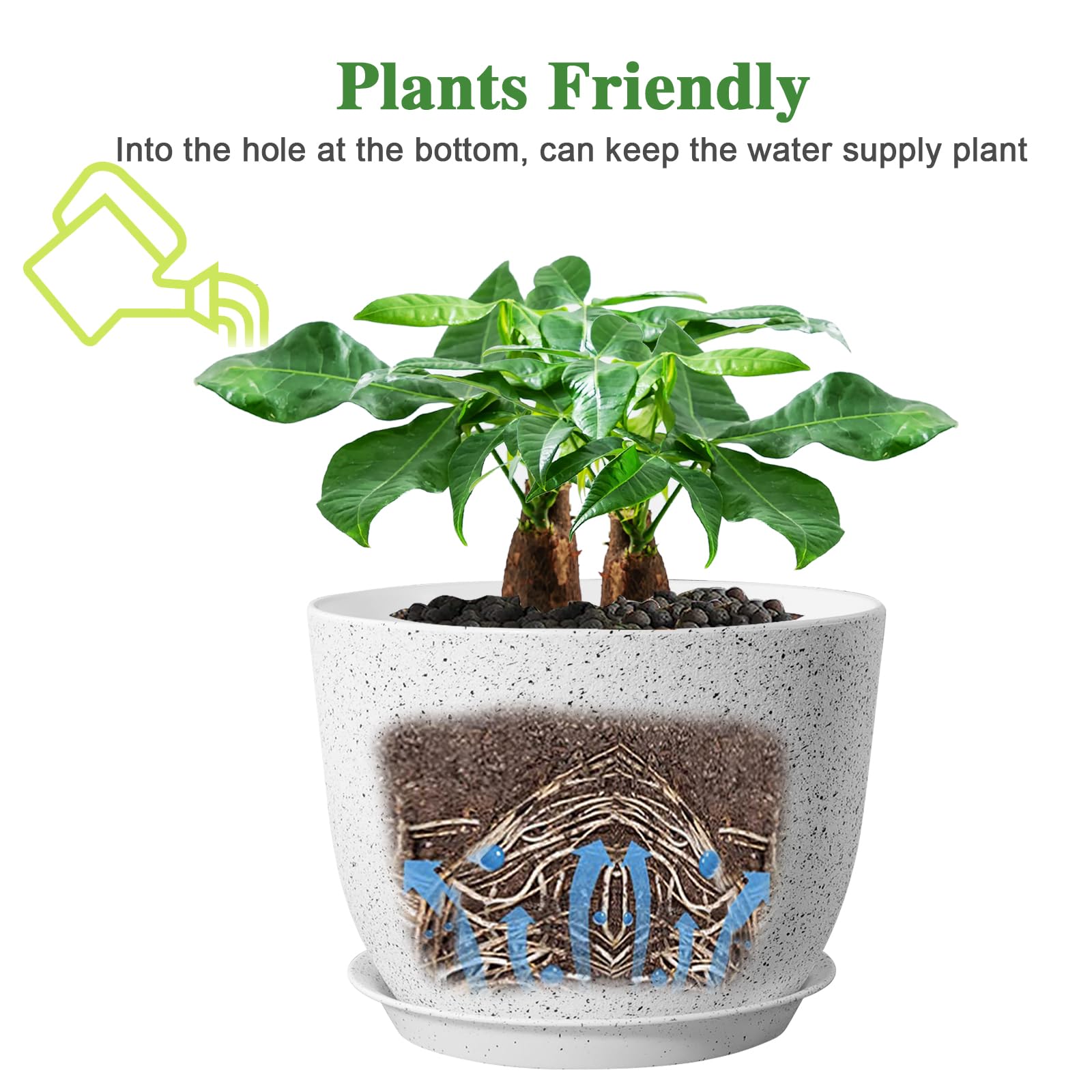 Sturdy PP material and granite texture on the UOUZ 12-inch planter.