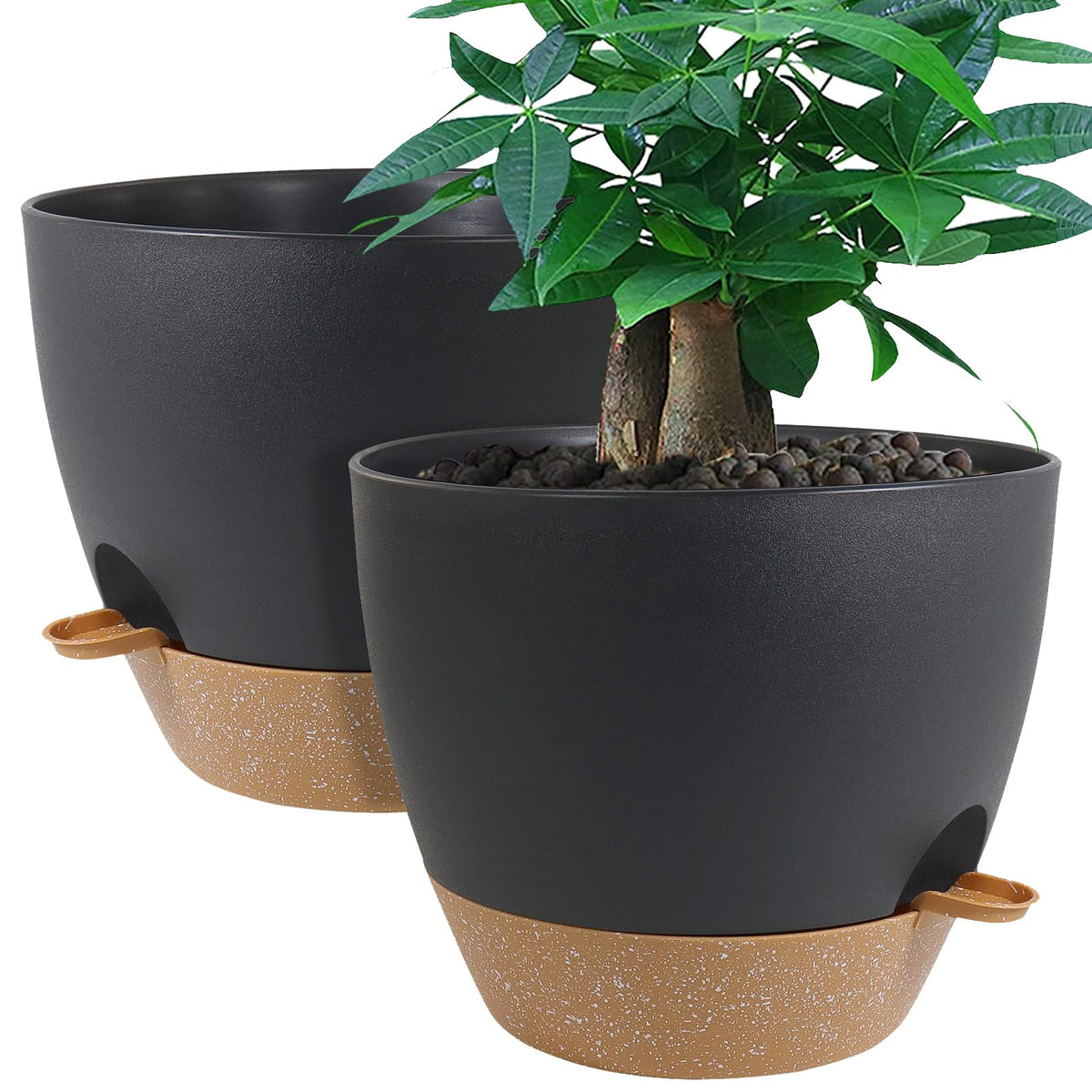 UOUZ 12-inch self-watering planter with deep reservoir maintains moisture between fills.