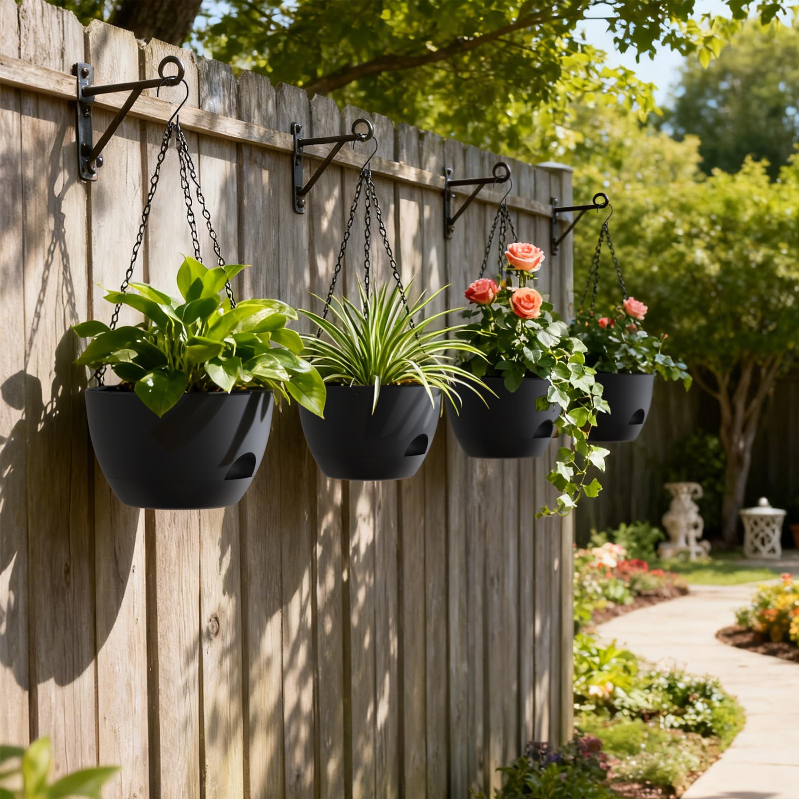 UOUZ 4-pack black planters ideal for ivy or pothos indoors