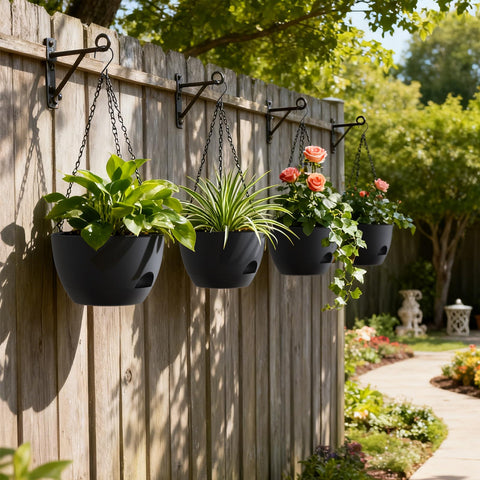 UOUZ 4-pack black planters ideal for ivy or pothos indoors