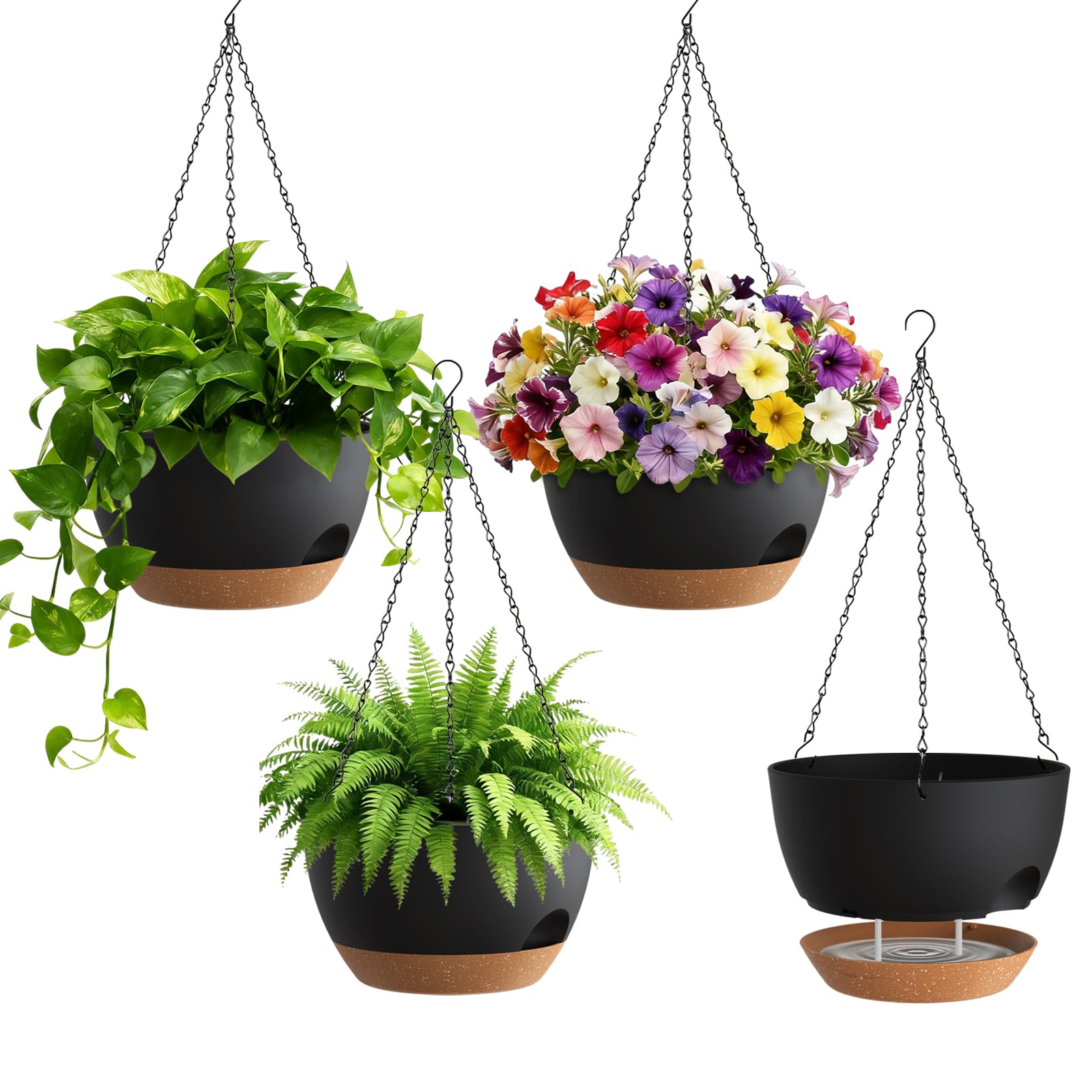 UOUZ 4-pack 8-inch self-watering planters with a built-in reservoir for easy plant care.