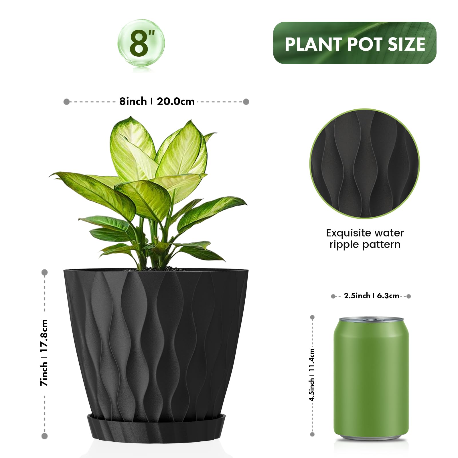 UOUZ 8-inch pot reveals 3D ripple texture for contemporary decor.