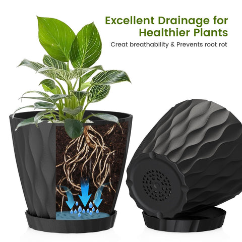 UOUZ 8-inch plant pot with anti-slip tray protects surfaces.