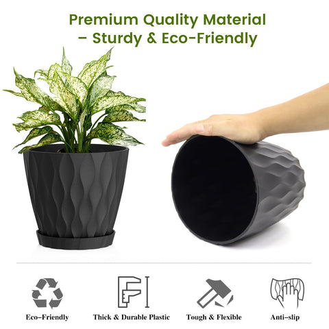 UOUZ black 8-inch pot suitable for indoor and outdoor use.