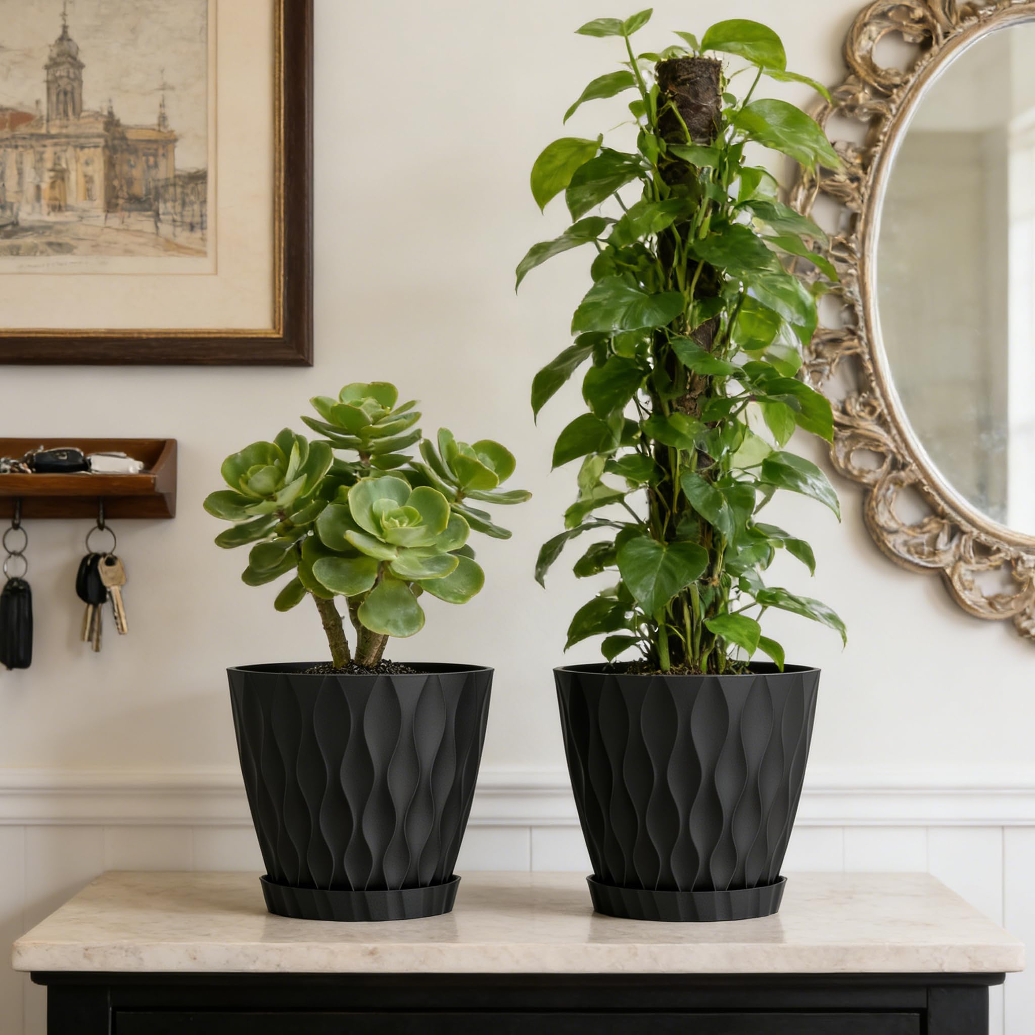 UOUZ 8-inch planter supports versatile indoor-outdoor greenery arrangements.