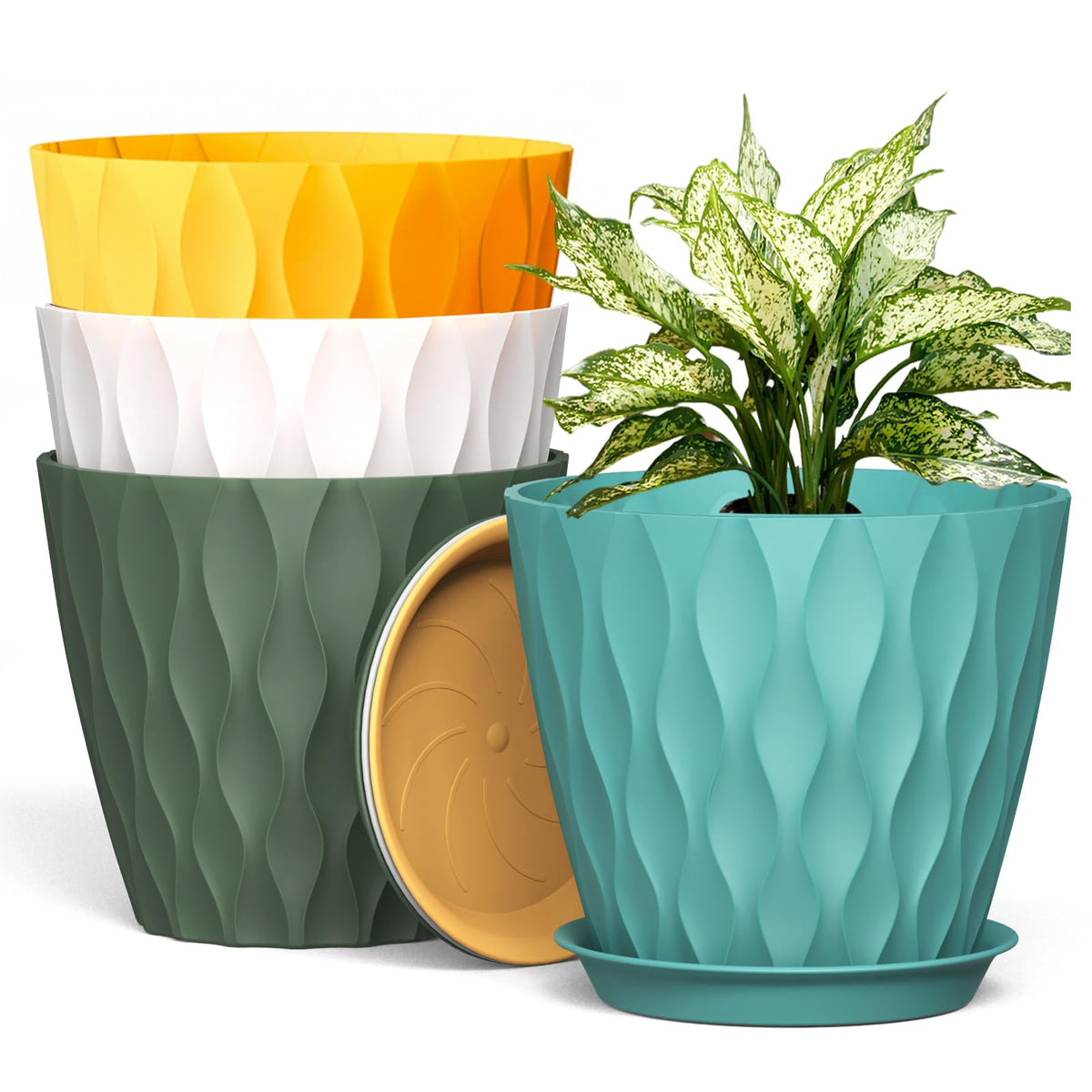 UOUZ 8-inch plant pot with drainage holes and tray for clean watering.