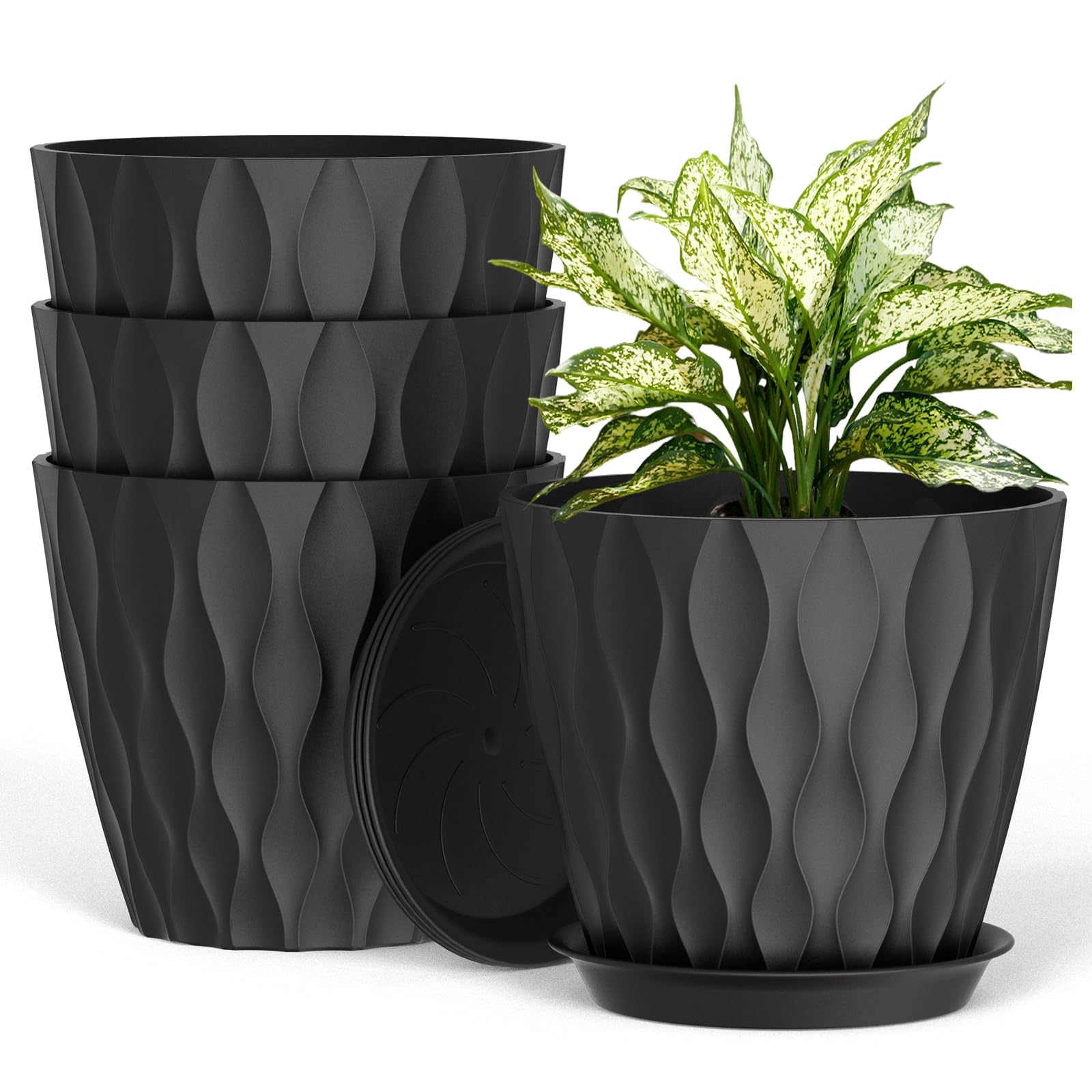 UOUZ 8-inch plant pot with waffle texture for stylish indoor décor and healthy roots