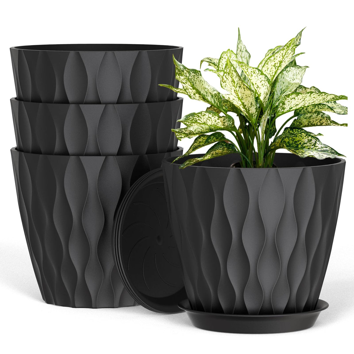 UOUZ 8-inch plant pot with waffle texture for stylish indoor décor and healthy roots