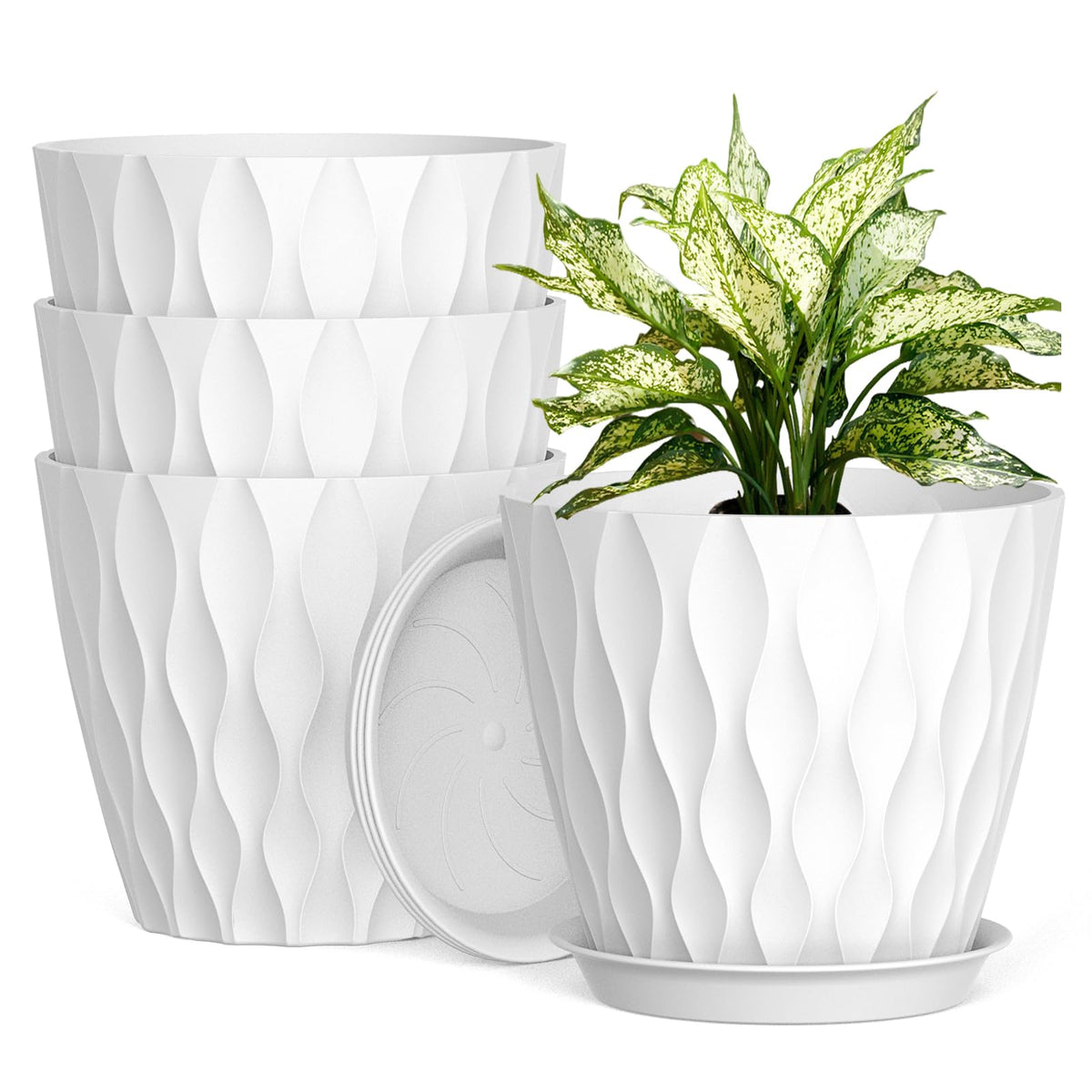 UOUZ 8 inch plant pot with waffle texture for indoor greenery