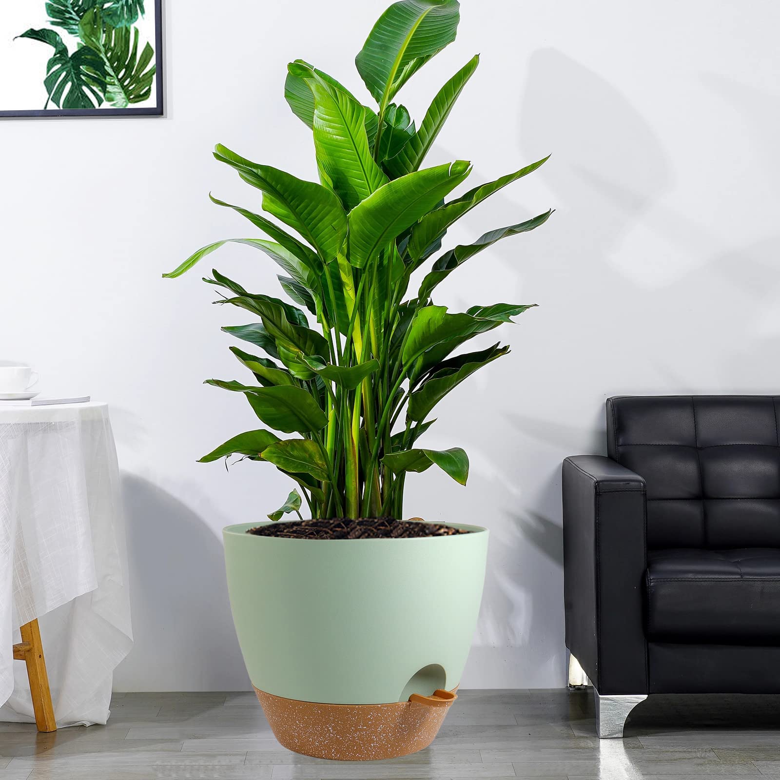 Green and brown decorative container suitable for indoor or outdoor decor