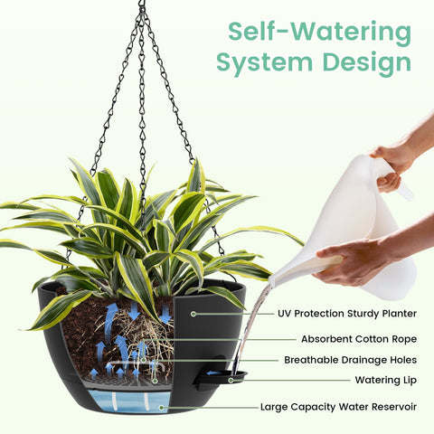 Close-up of removable tray on a UOUZ hanging planter for easy cleanup.