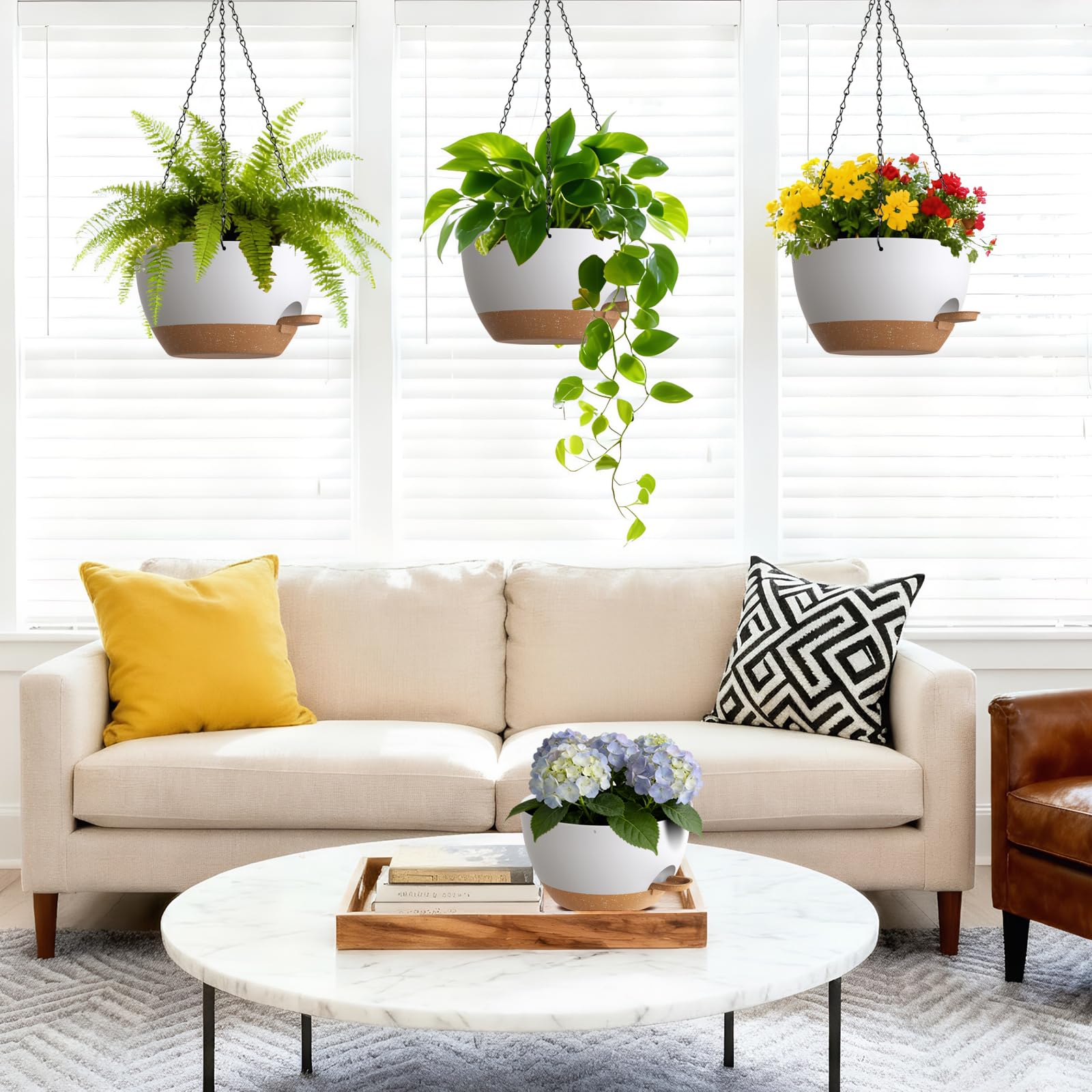 UOUZ hanging pot with drainage and removable tray for versatile indoor or outdoor use
