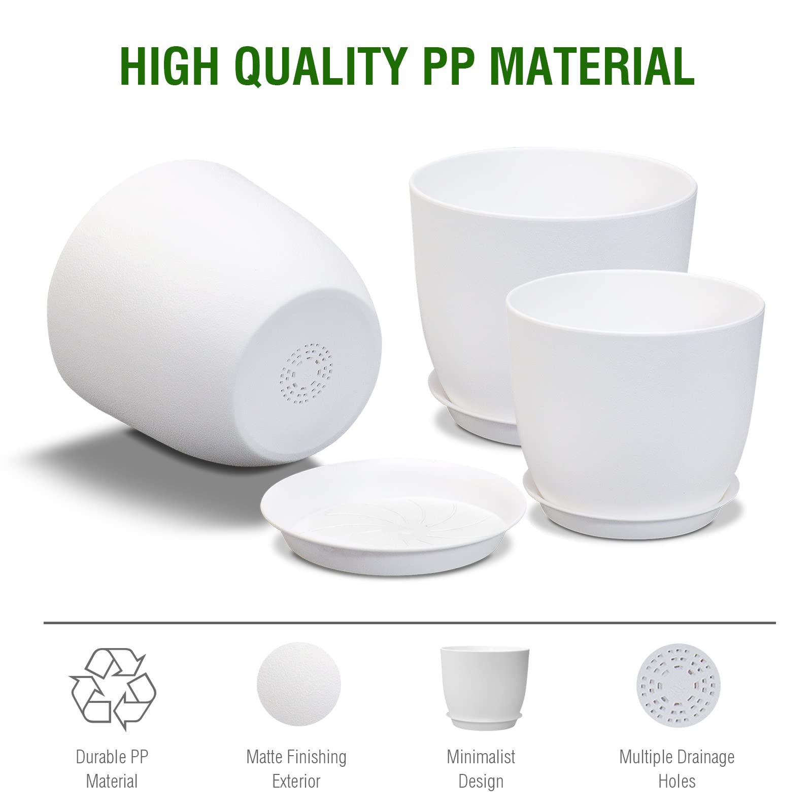UOUZ large 12/10/9-inch set with drainage holes and saucers for versatility.