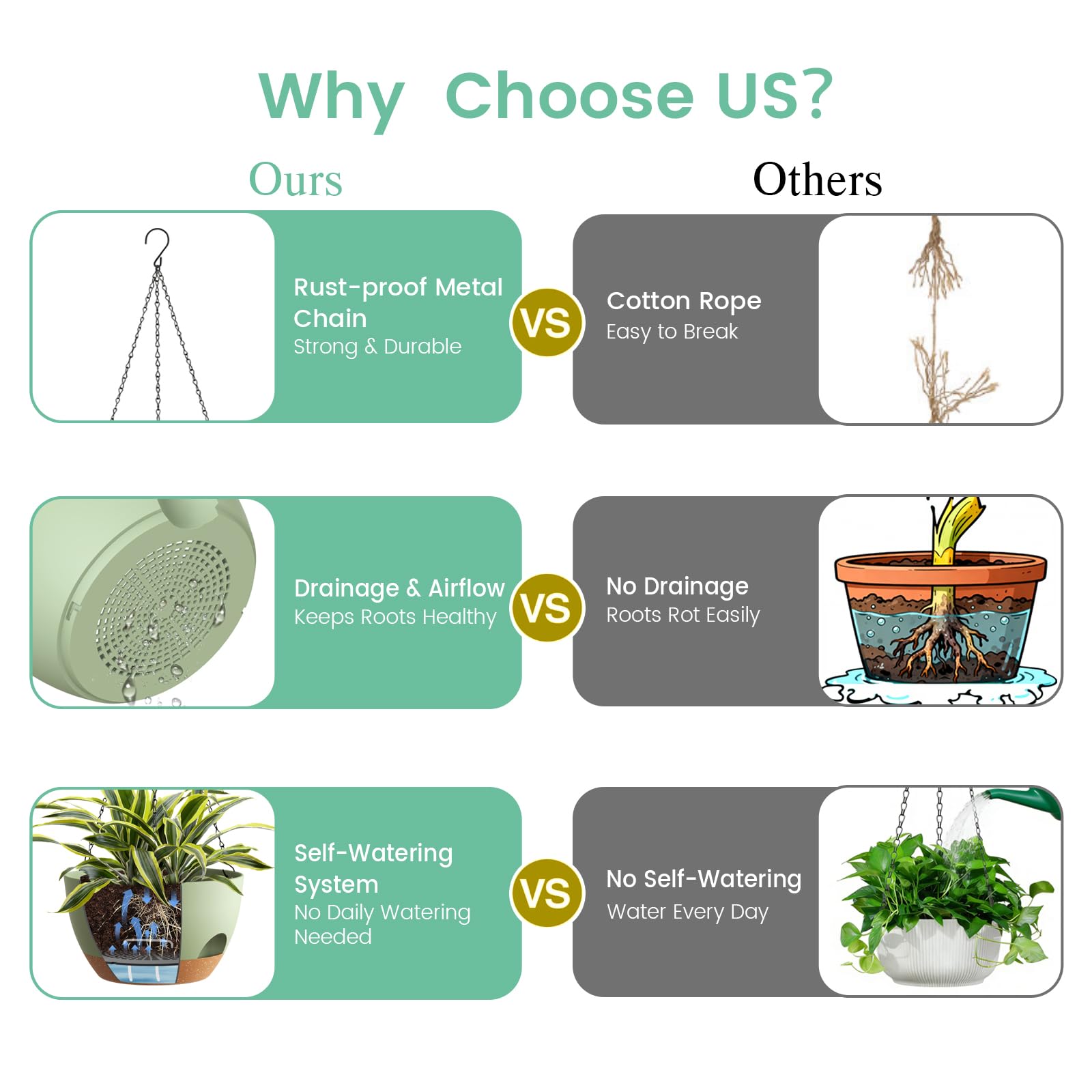UOUZ planter with sturdy metal chain for durable hanging.