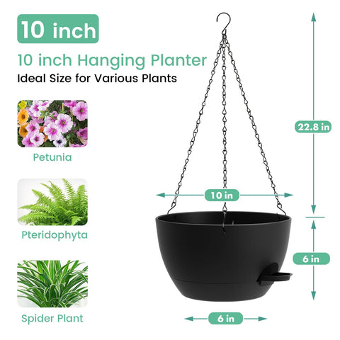 UOUZ 10-inch planter in black for outdoor plant displays.