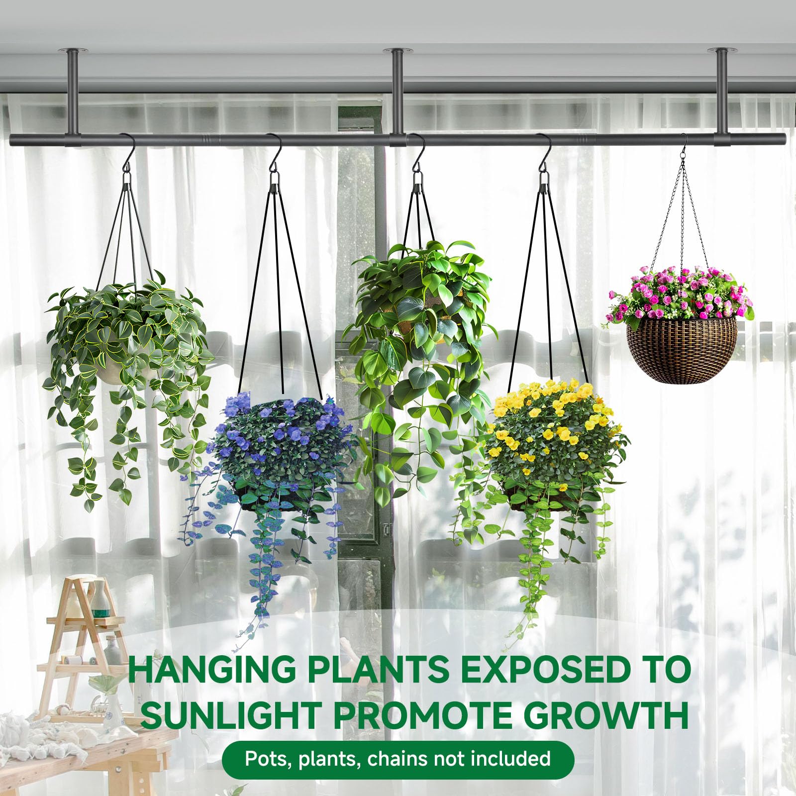 Uoveya Hanging Planters Rod 63in length saves floor space.