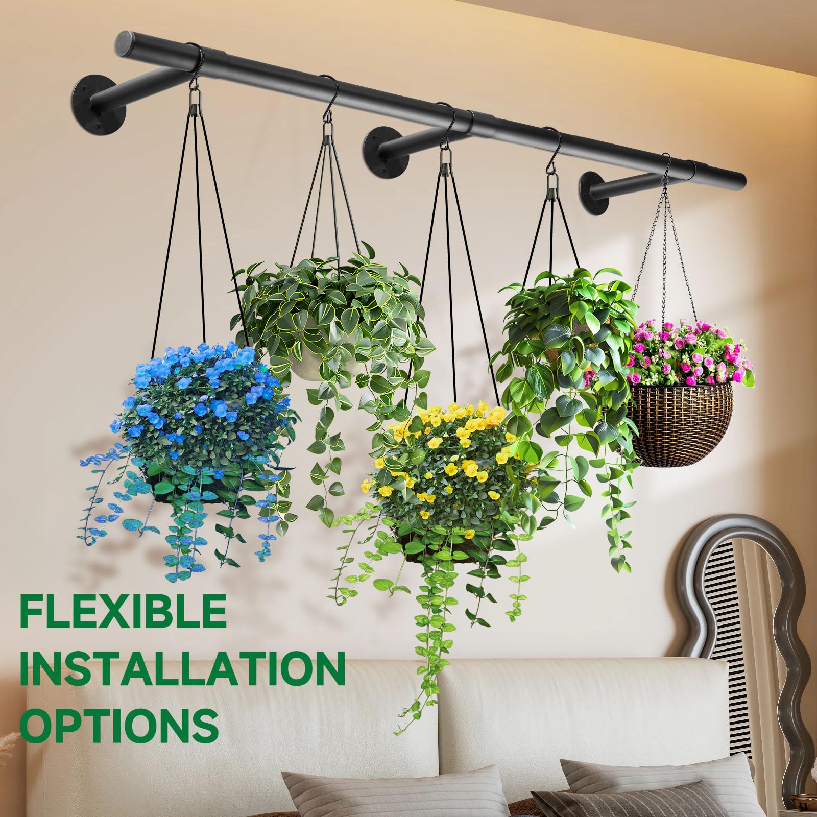 Uoveya Hanging Planters Rod balcony setup adds mood-bright greenery.