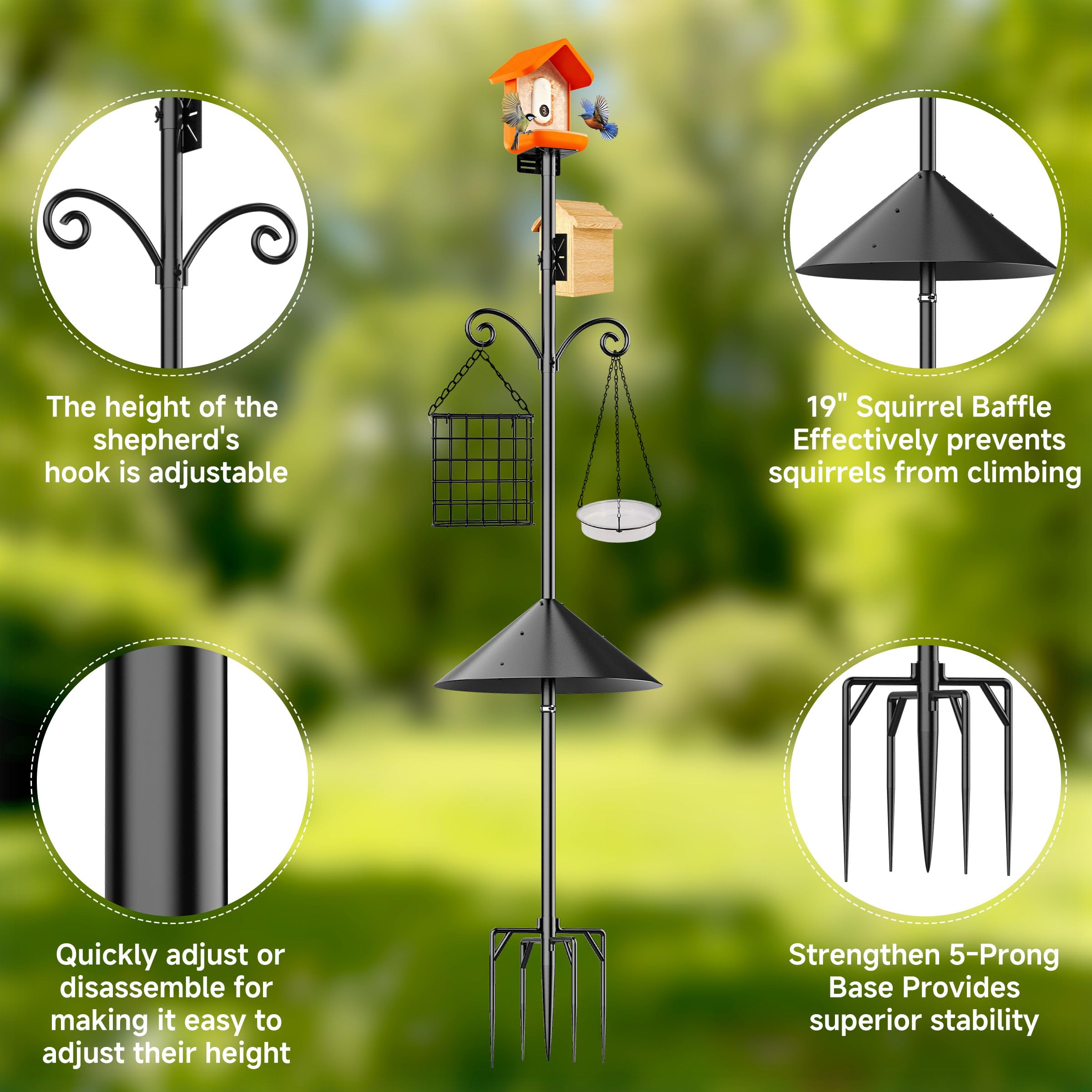 Uoveya shepherd hook offers adjustable mounting for varied feeders