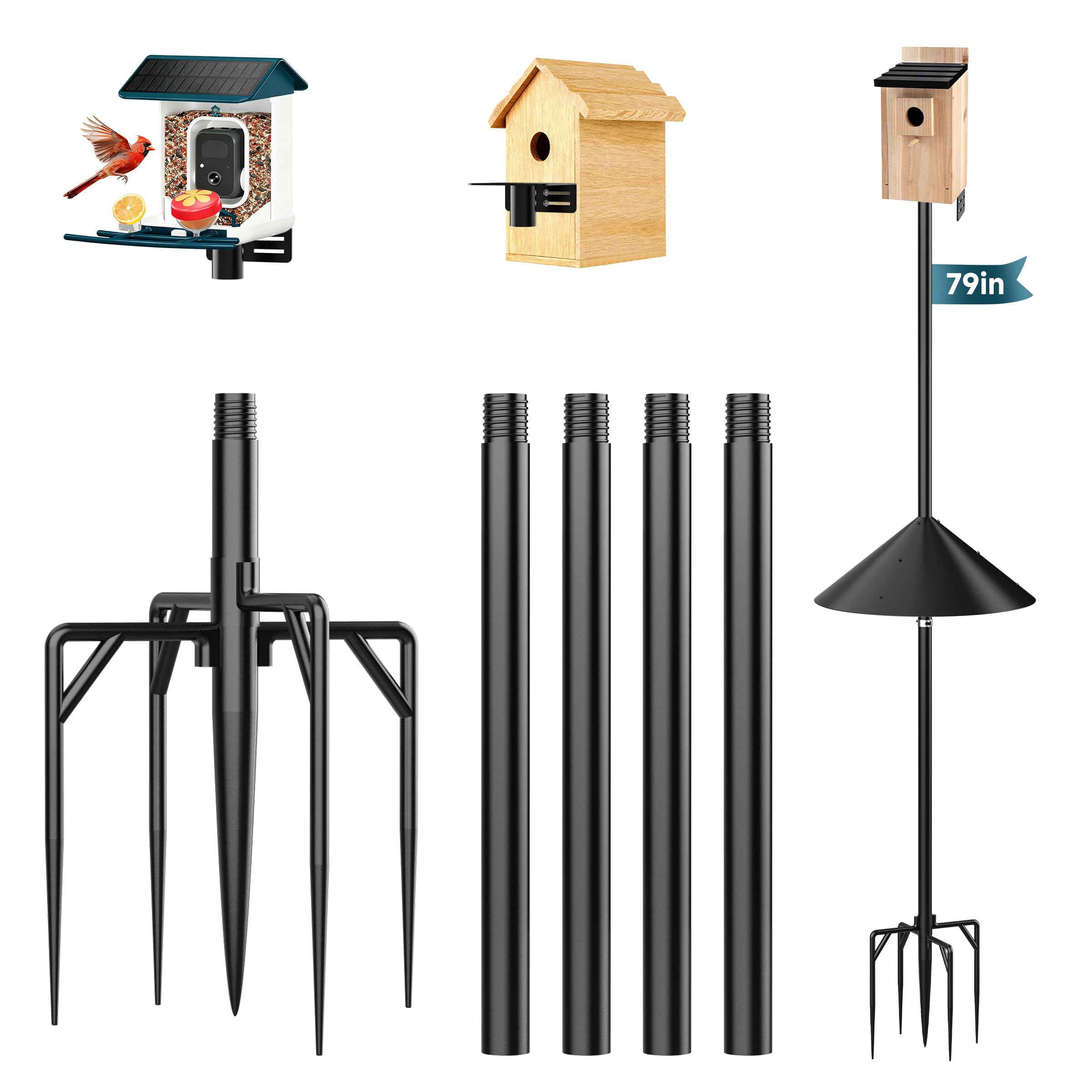 Uoveya smart bird feeder pole stand during assembly for quick outdoor setup.