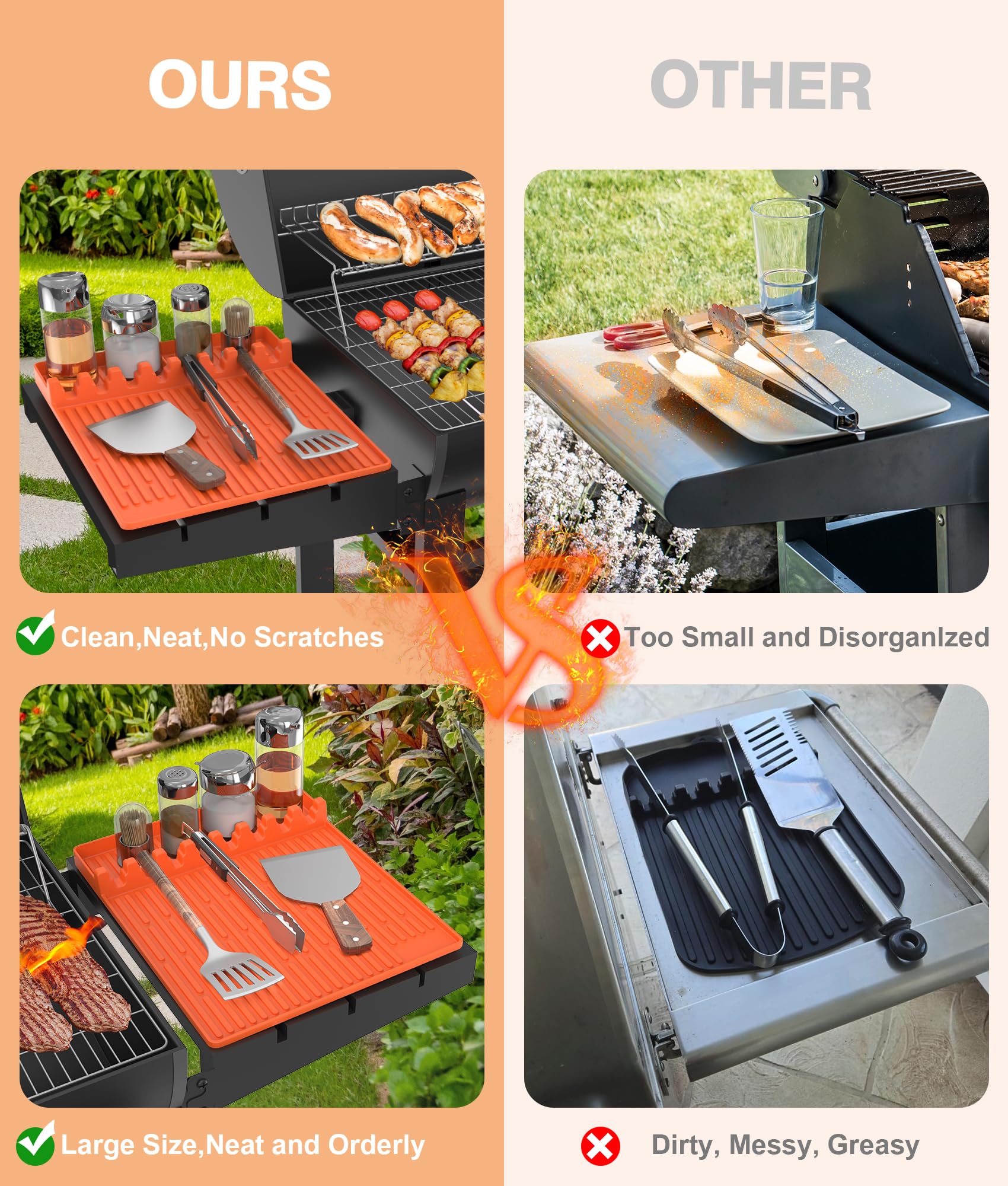 Uozuke large 16x11.5-inch mat keeps tools organized during multi-task grilling.