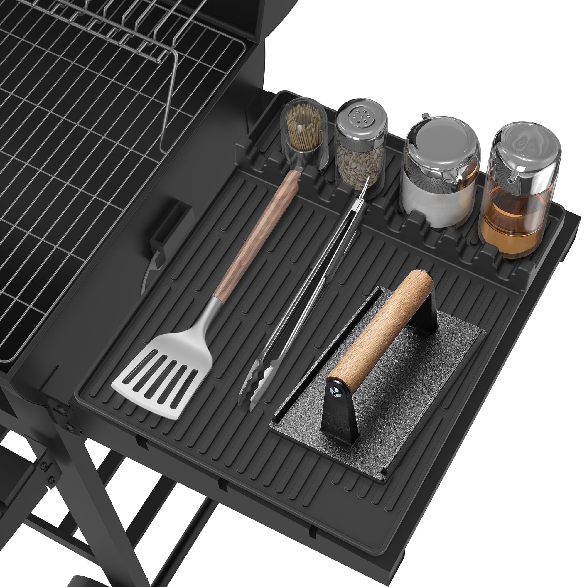 Uozuke silicone griddle tools mat on Blackstone front view keeps tools within easy reach