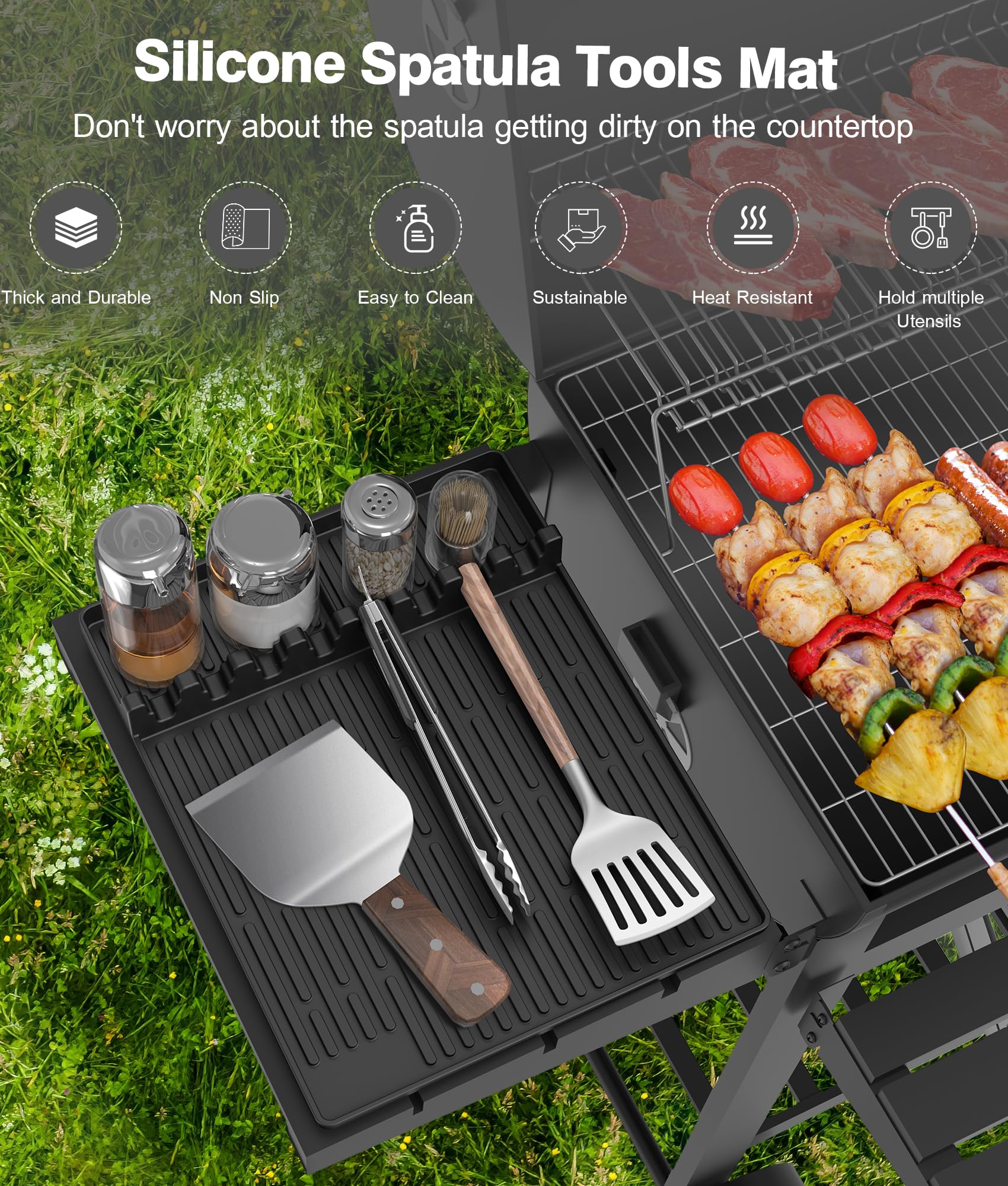 Uozuke mat with eight slots holds spatulas to keep tools within reach