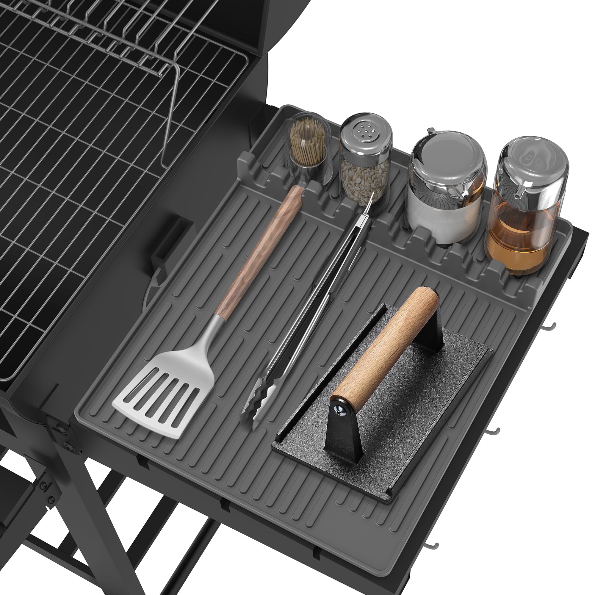 Uozuke silicone griddle tools mat on side shelf keeps tools organized and reachable