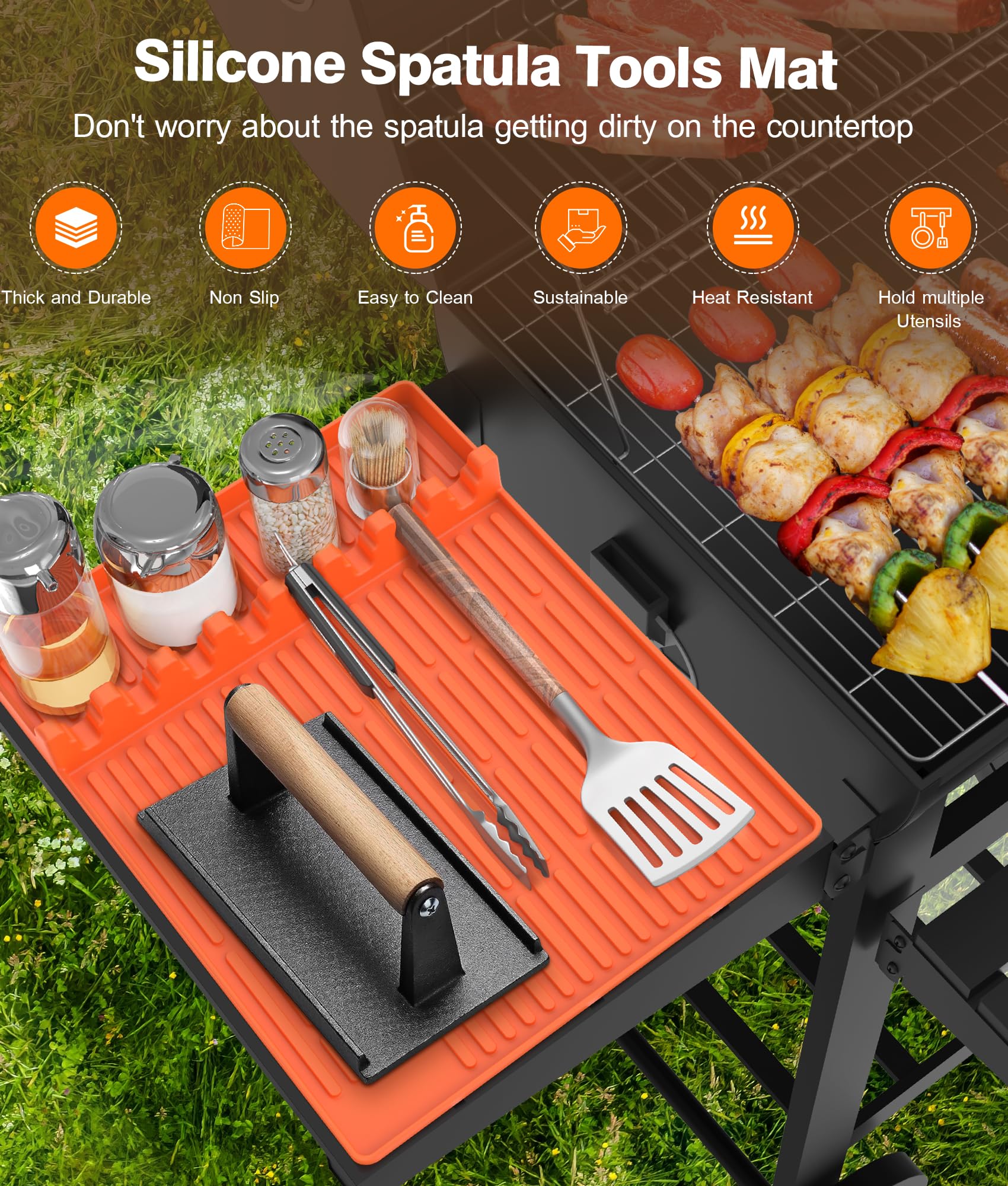 Close-up of orange mat showing organized tool slots