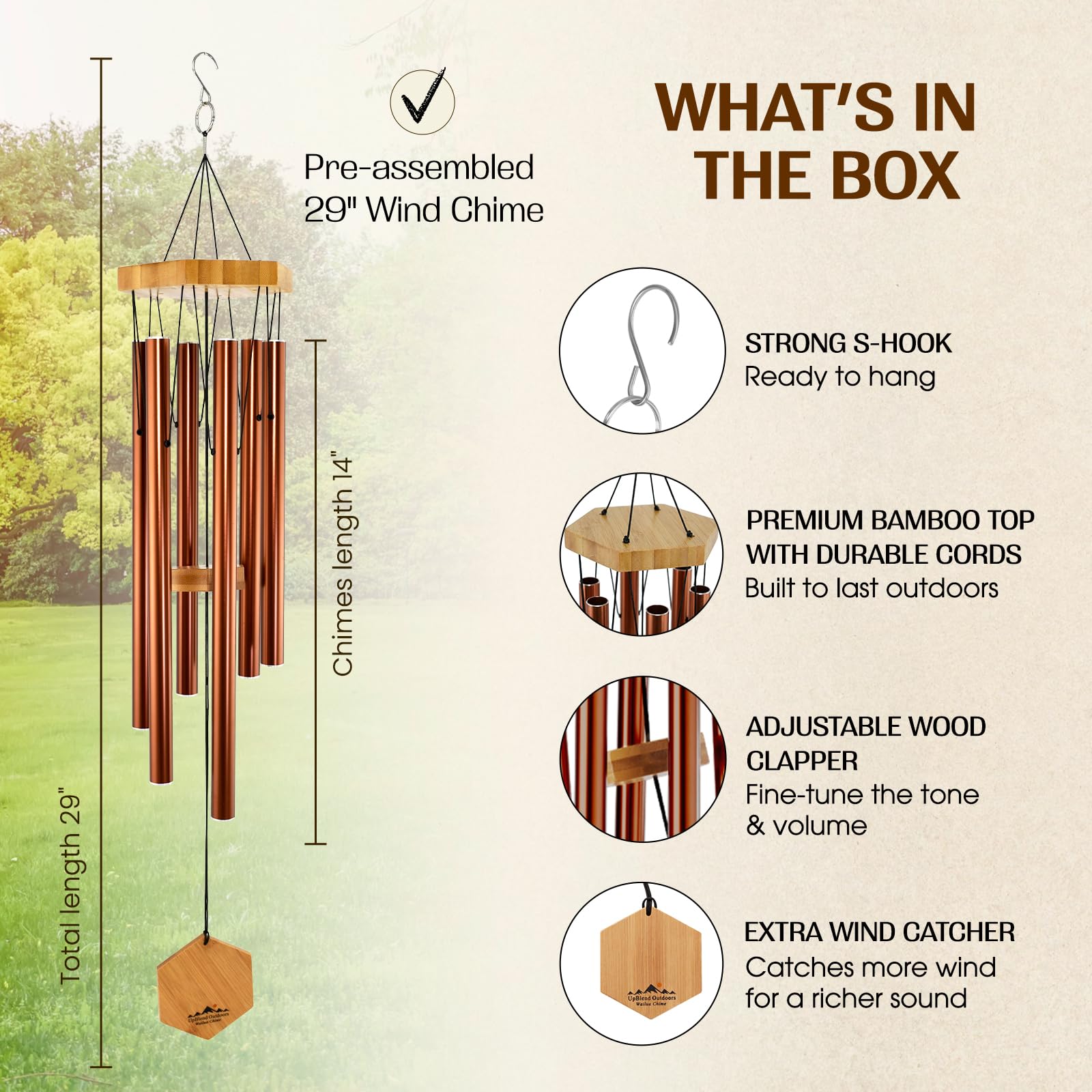UpBlend Outdoors memorial gift wind chime suitable for remembrance spaces