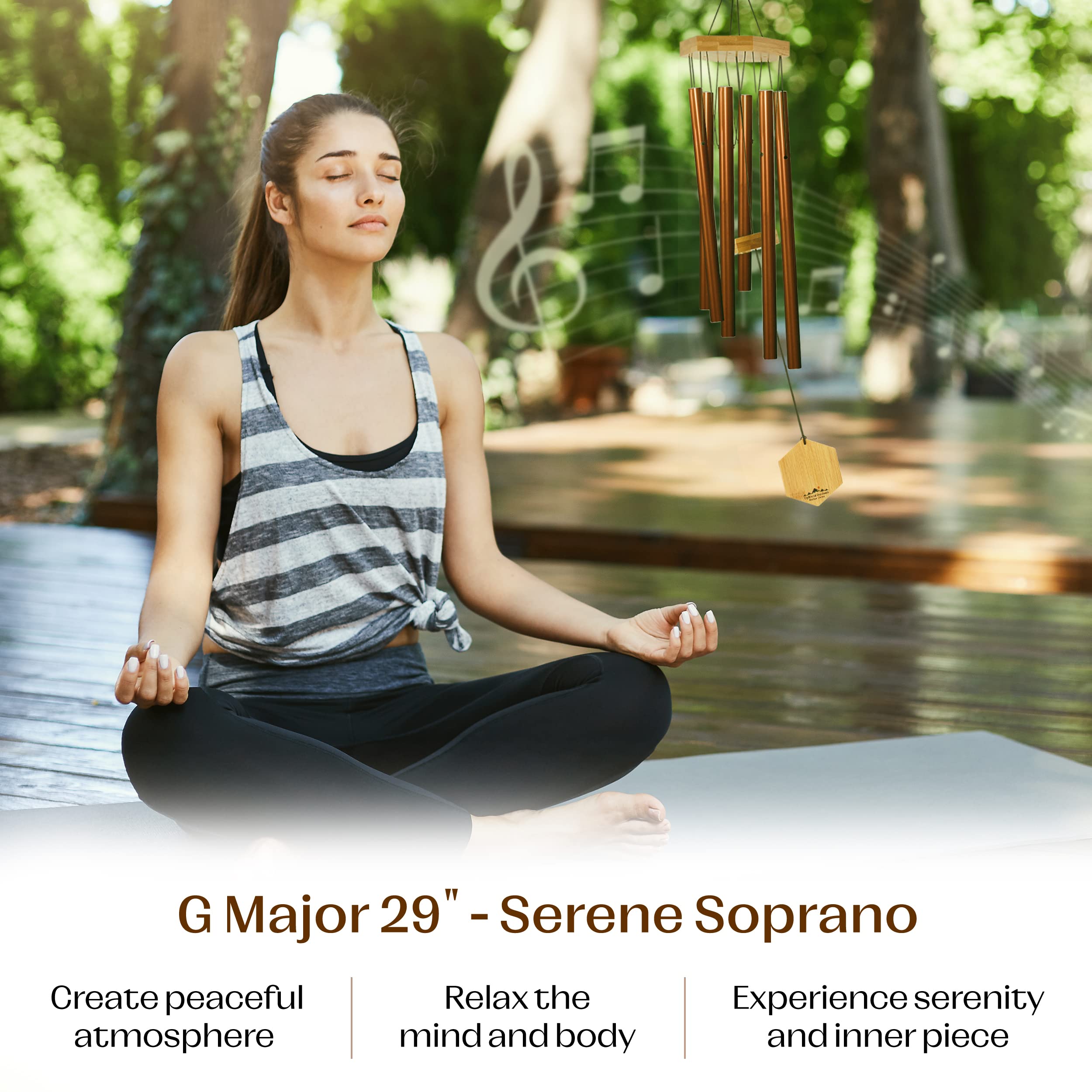 UpBlend Outdoors wind chime with G-major tuning delivers deep notes for a tranquil patio ambience