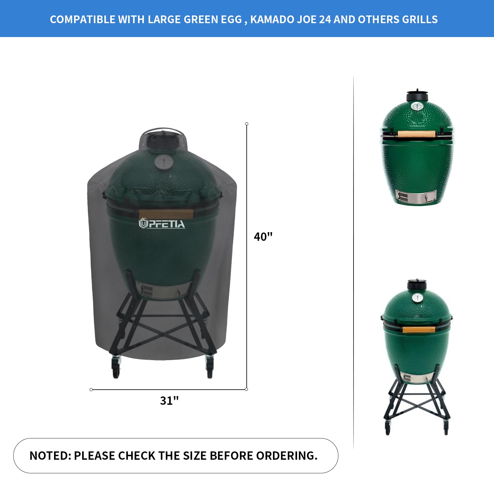 UPFETIA grill cover side Velcro straps secure the fit in windy weather.
