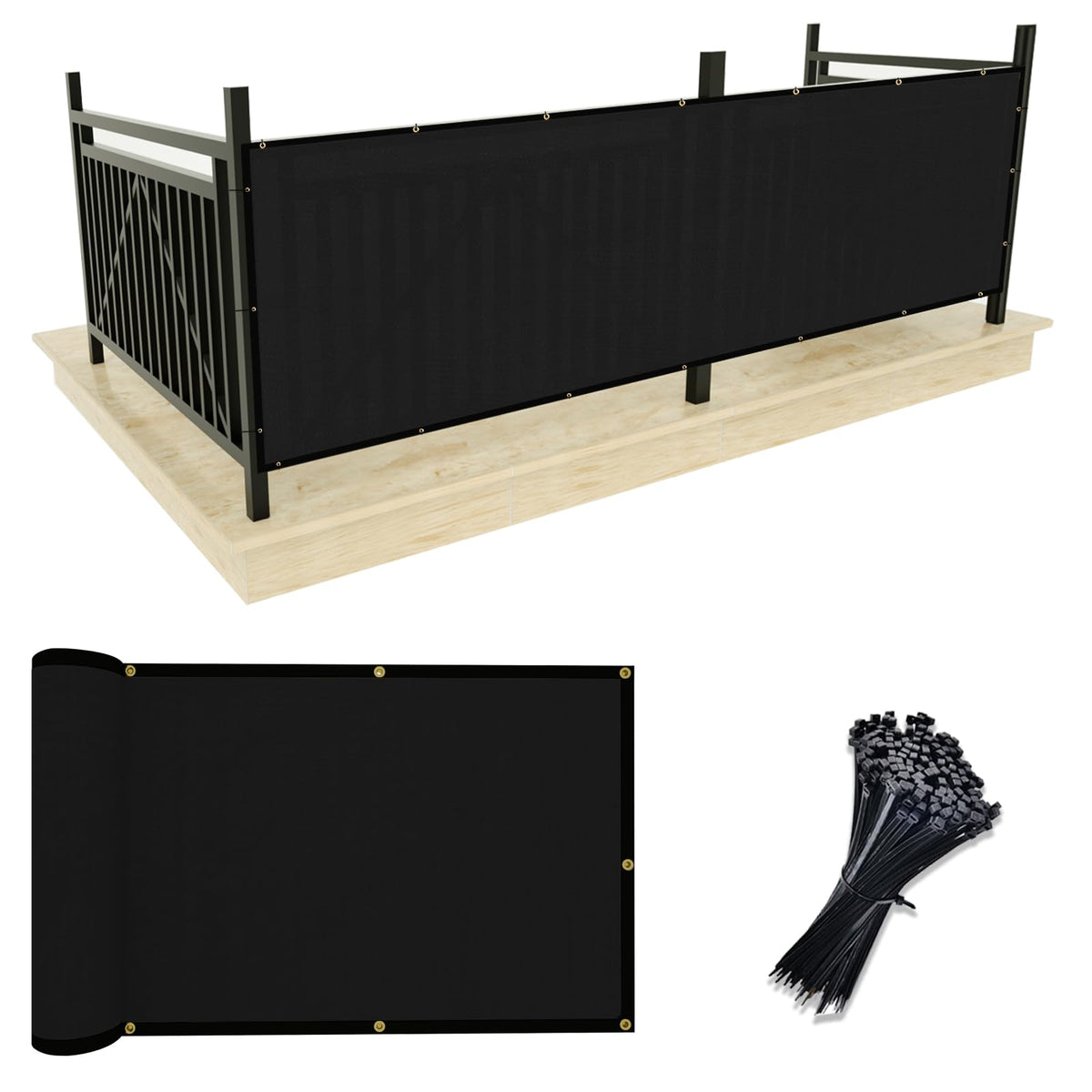 UPGRADE balcony privacy screen side view shows durable HDPE for outdoor use.