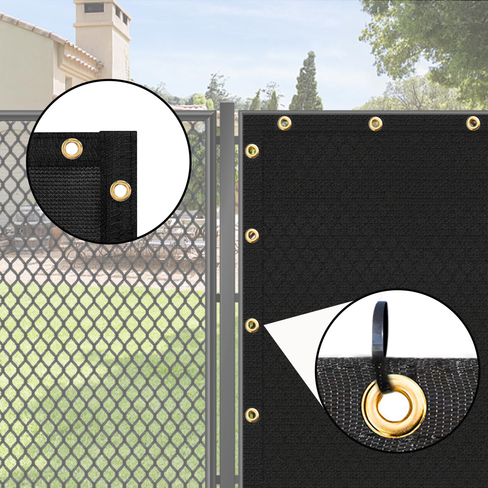 UPGRADE fence privacy screen reinforced edges closeup demonstrates tear resistance and durability.