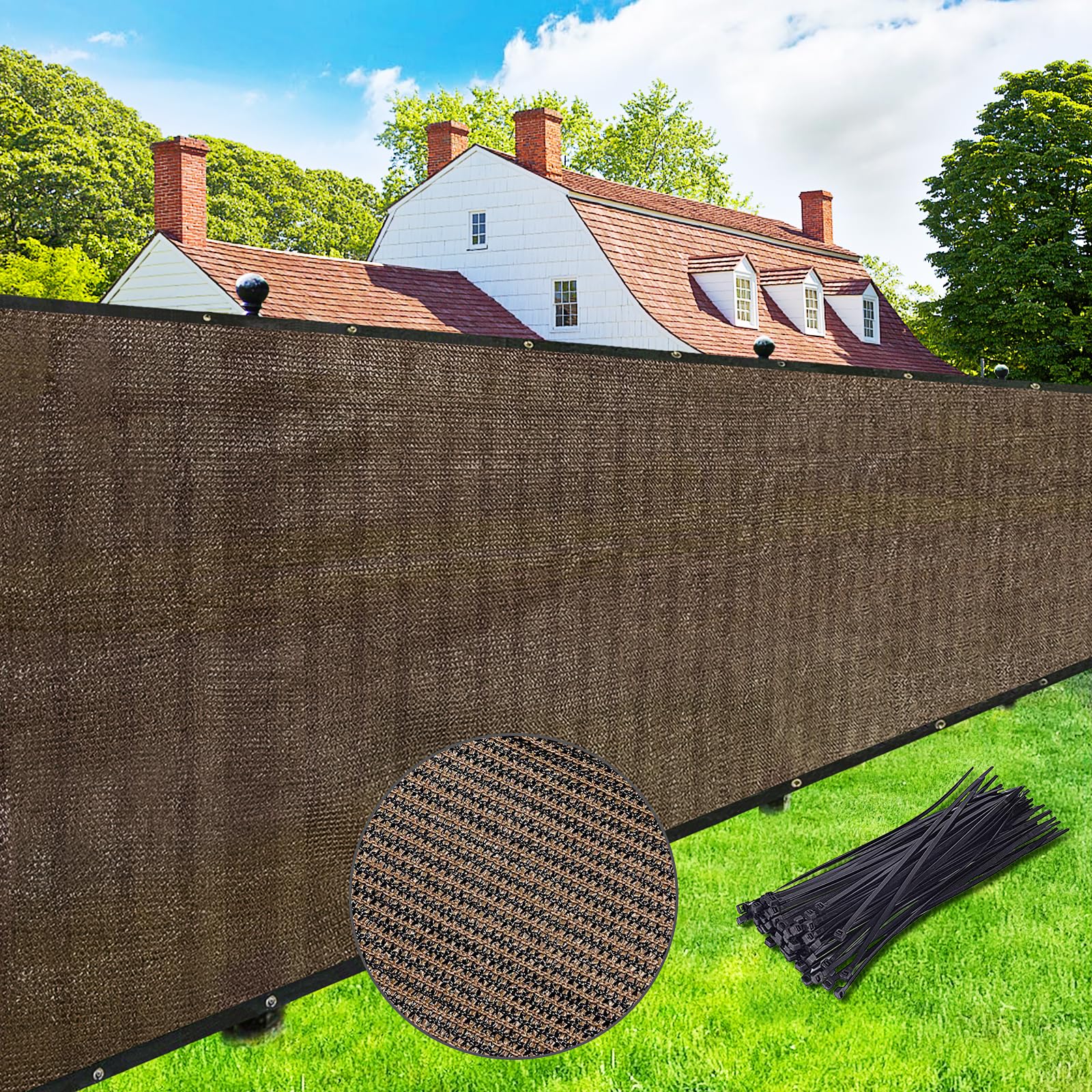 UPGRADE privacy screen fence mocha with brass grommets for durable outdoor privacy