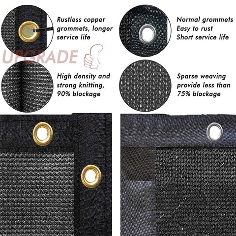 UPGRADE privacy screen fence panel on a yard shows secure installation with brass grommets.