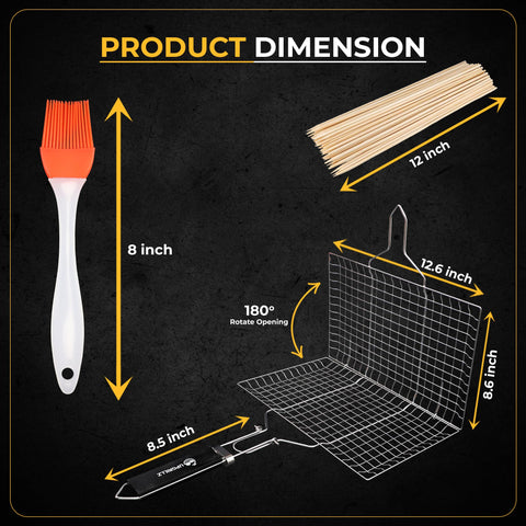 Upgrillz grill basket with locking mechanism for trouble-free flipping.
