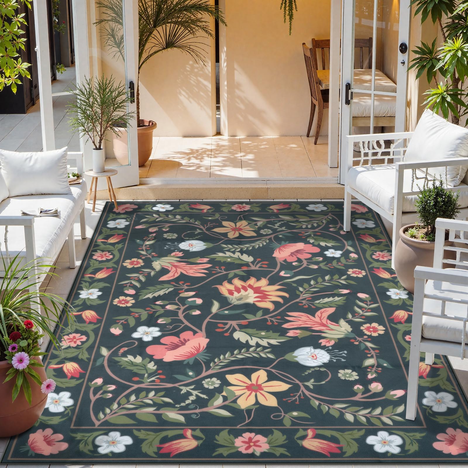 Uphome floral area rug 6x9 outdoor adds color and comfort to patios and decks.