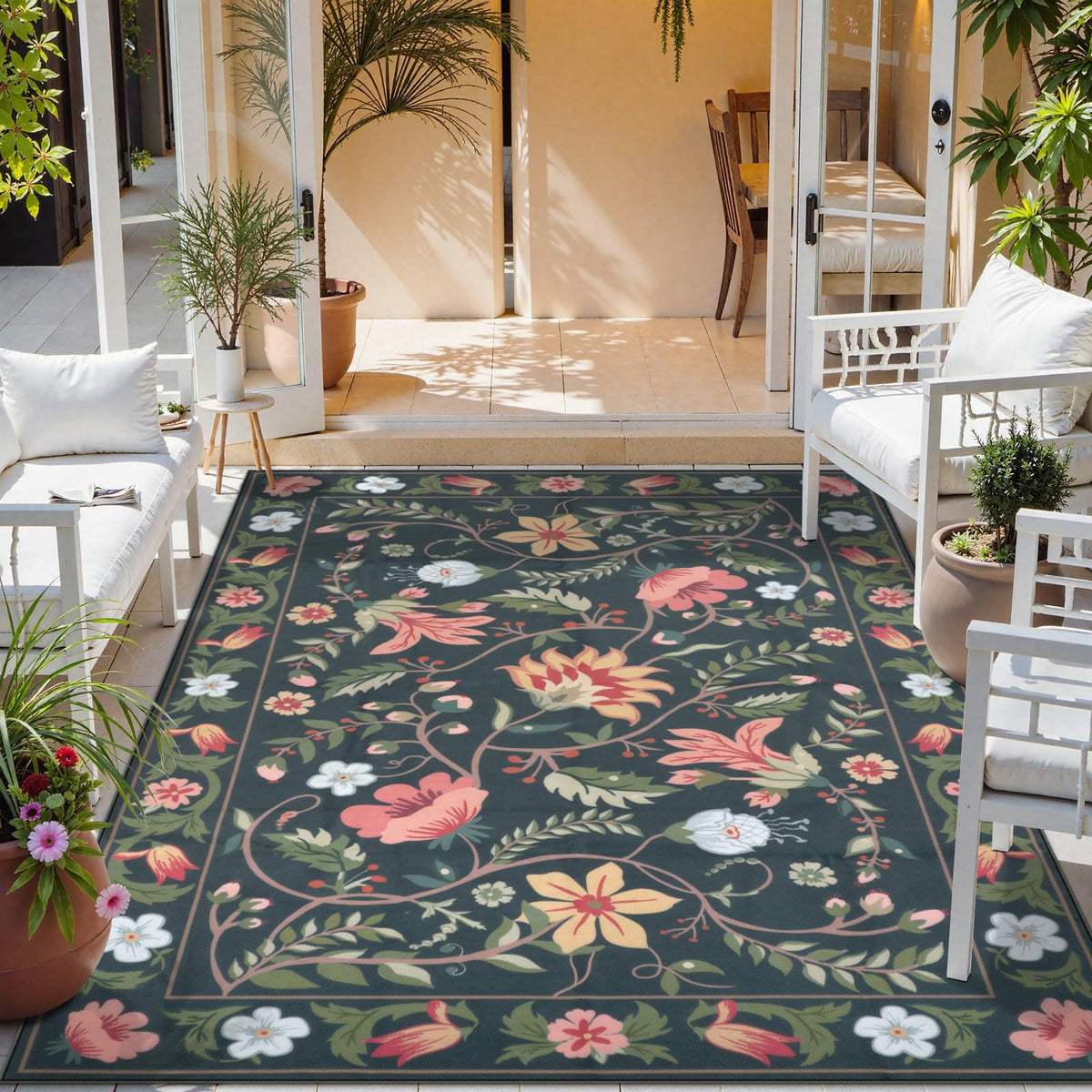 Uphome floral area rug 6x9 outdoor adds color and comfort to patios and decks.