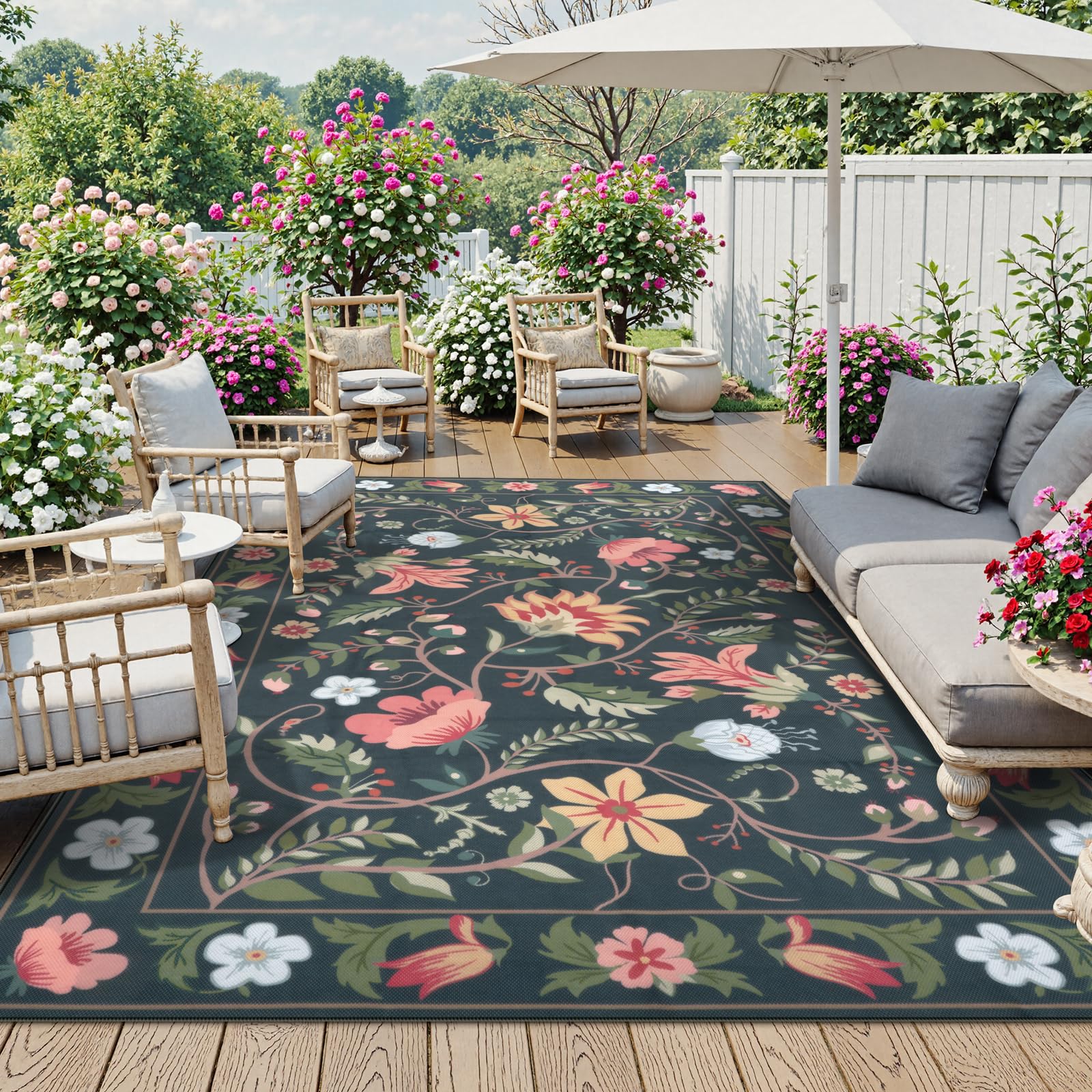Uphome floral rug 8x10 outdoors adds vibrant charm to patios