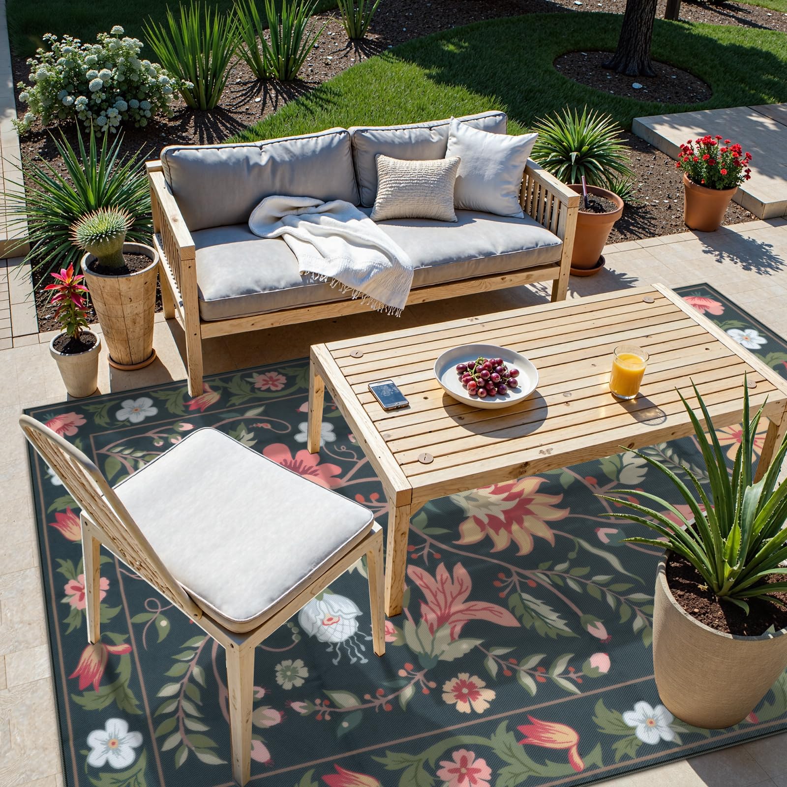 Uphome indoor/outdoor rug in black complements many spaces