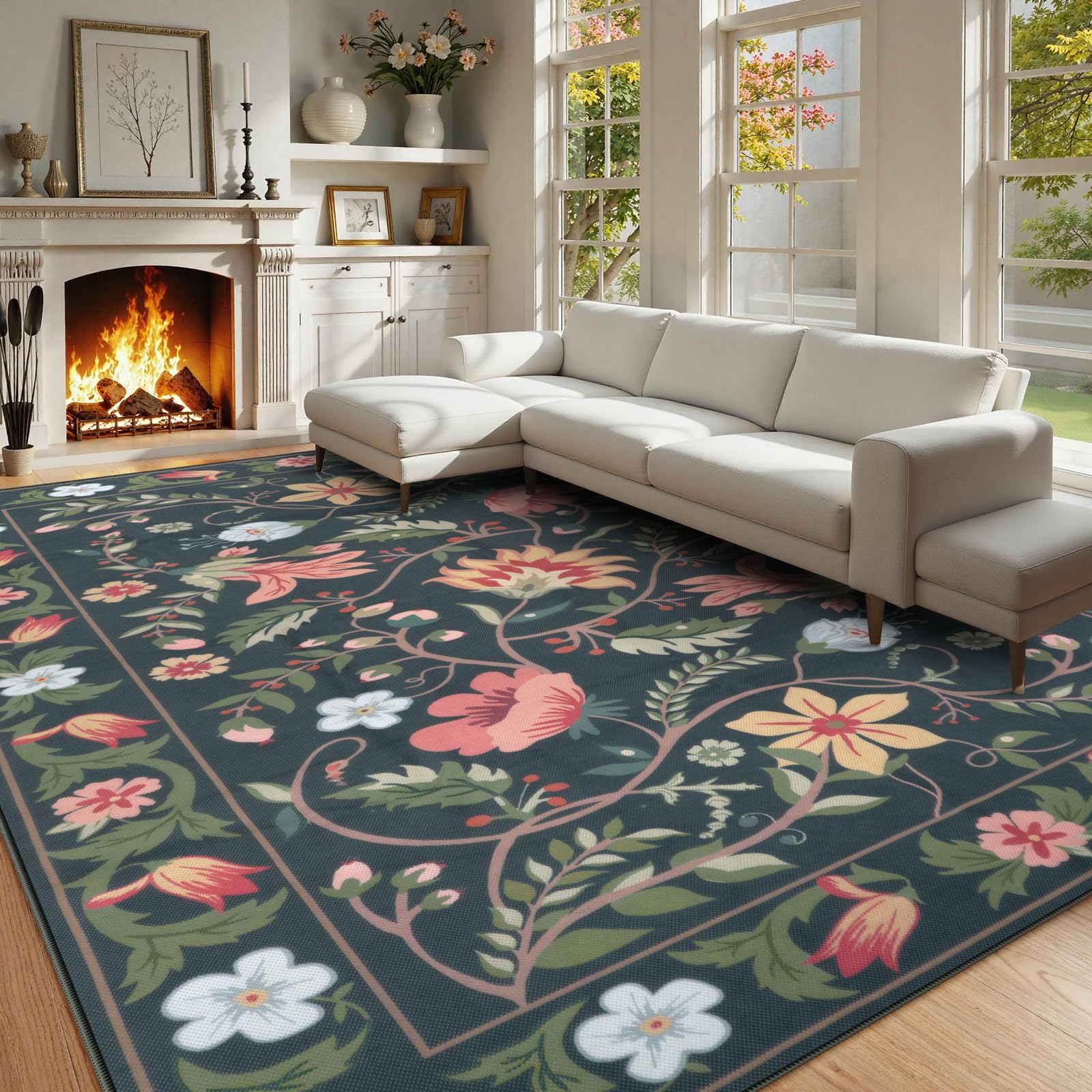 Uphome large floral pattern rug brightens indoor and outdoor spaces