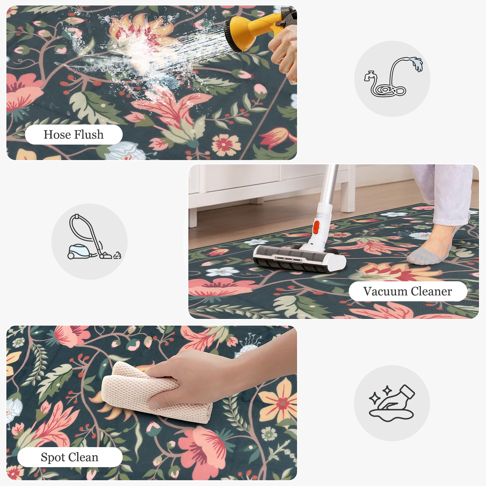 Uphome washable rug cleans easily with spot cleaning or gentle wash.