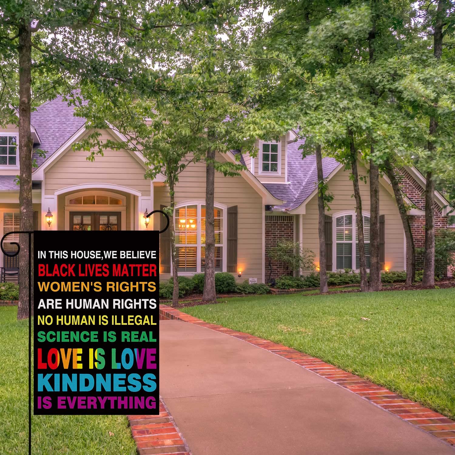 UPINLOOK Pride garden flag 12x18 double-sided print waves in wind with welcoming pride.