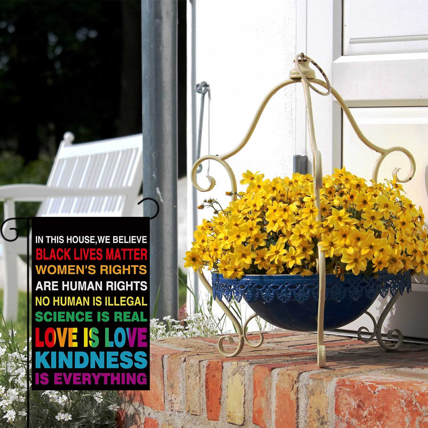 UPINLOOK Pride garden flag burlap material offers rustic texture for outdoor spaces.