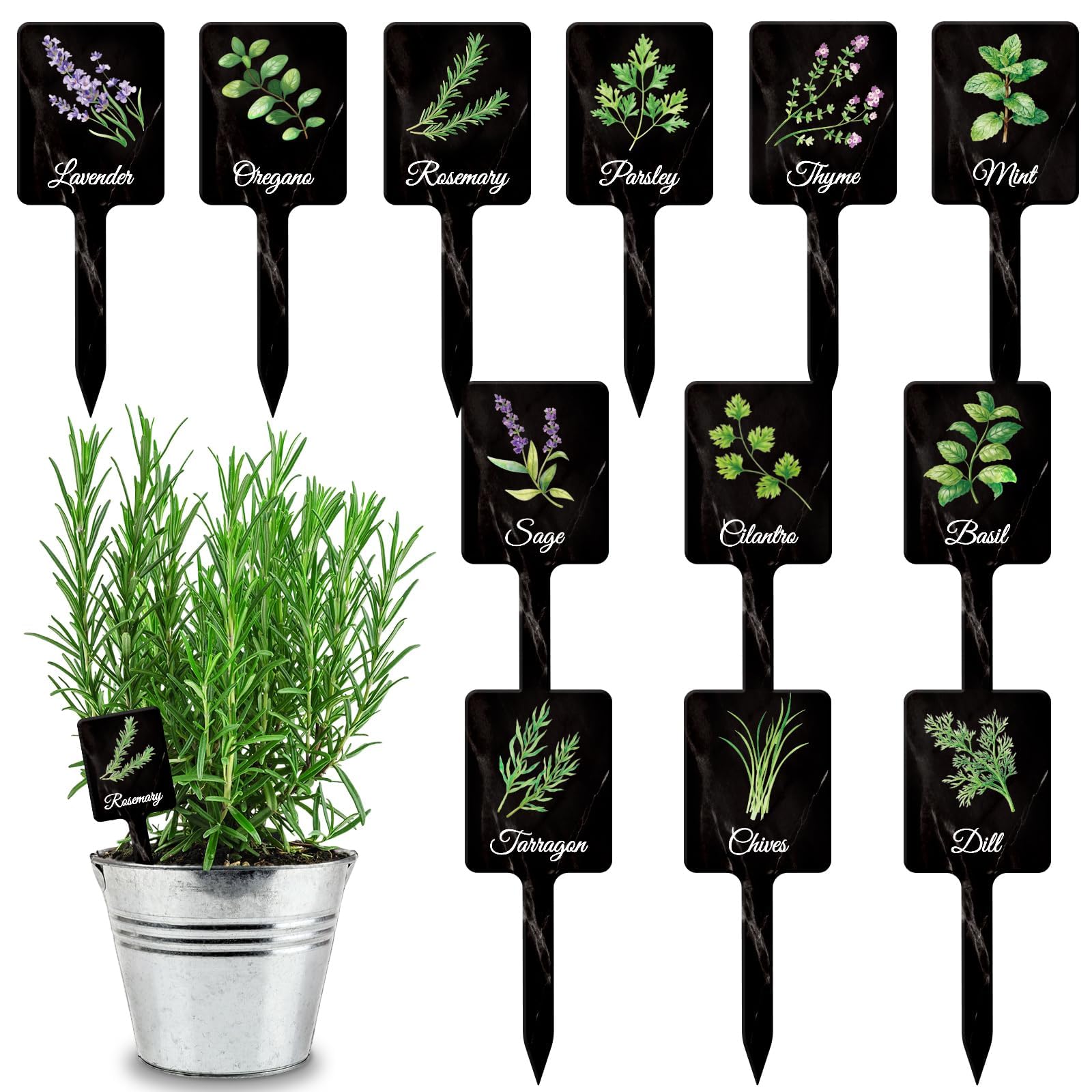 UPINS 24pcs acrylic herb signs with wood texture for clear plant labeling indoors or outdoors
