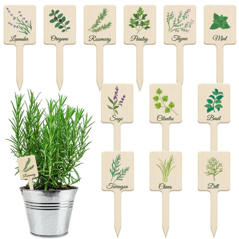 UPINS 24-piece acrylic plant labels with wood texture for organized gardens.