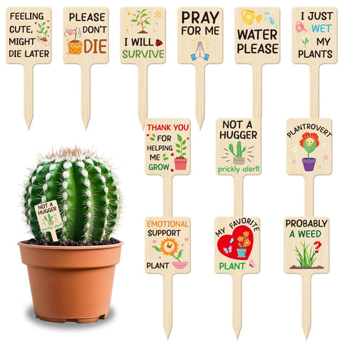 UPINS 24Pcs acrylic plant labels with wood texture for clear indoor and outdoor plant labeling.