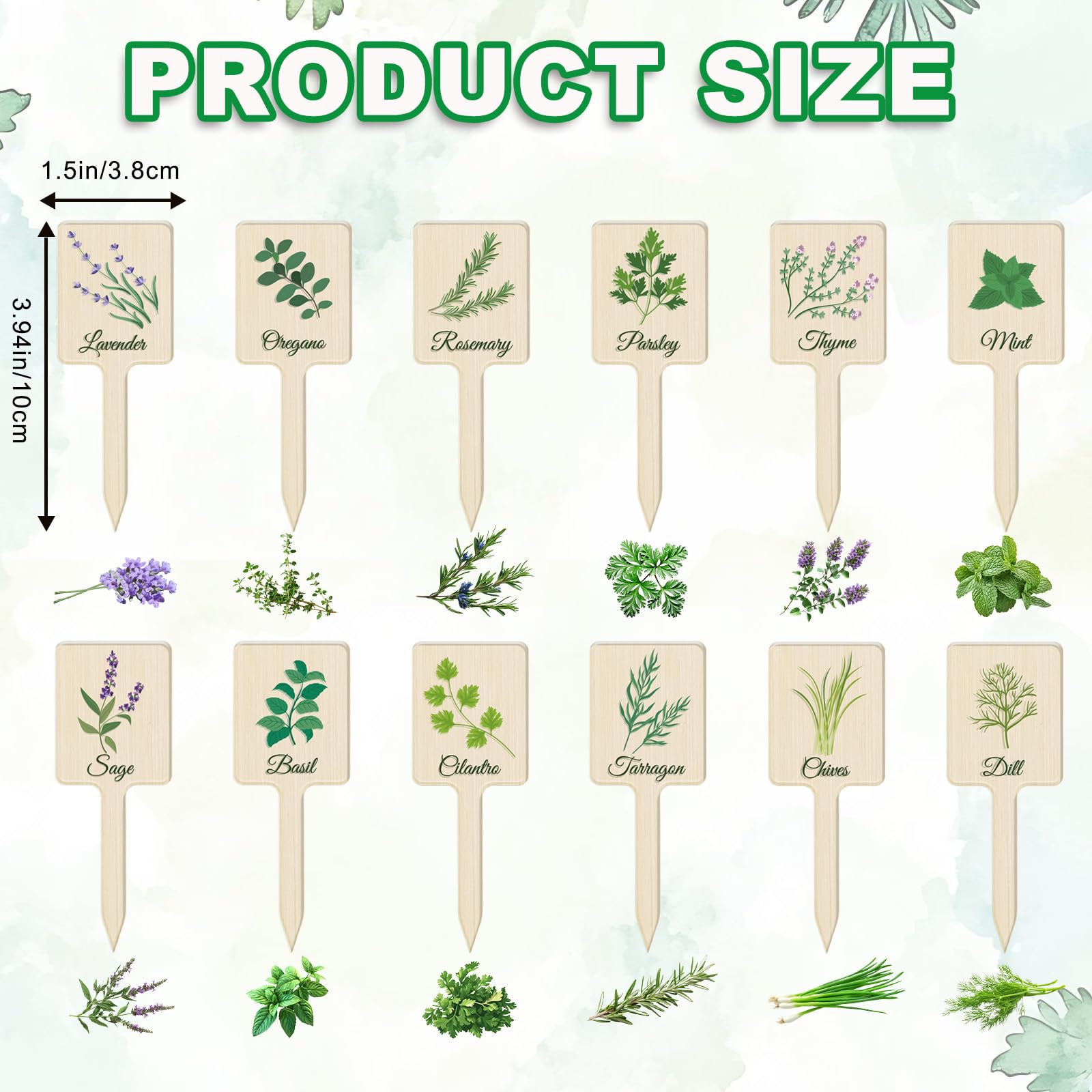 UPINS herb name markers with printed basil and oregano for clear plant identification.