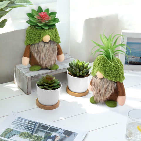 Upltowtme Swedish plush tiered-tray gnomes add rustic table decor.