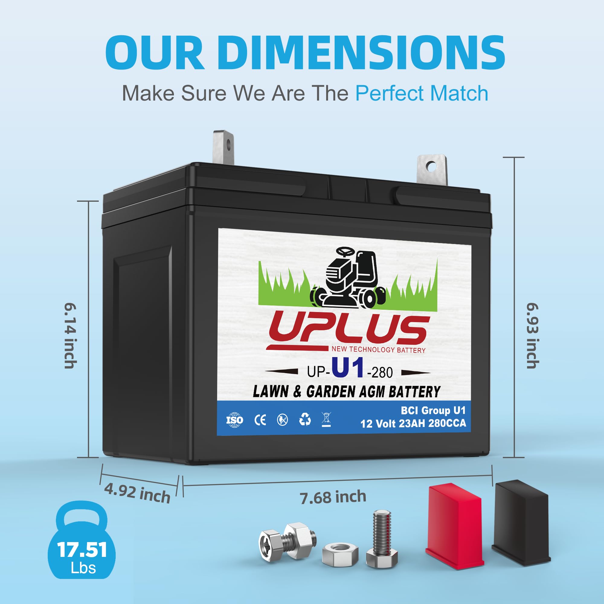 UPLUS U1 12V AGM battery installed for easy compatibility with major mower brands.